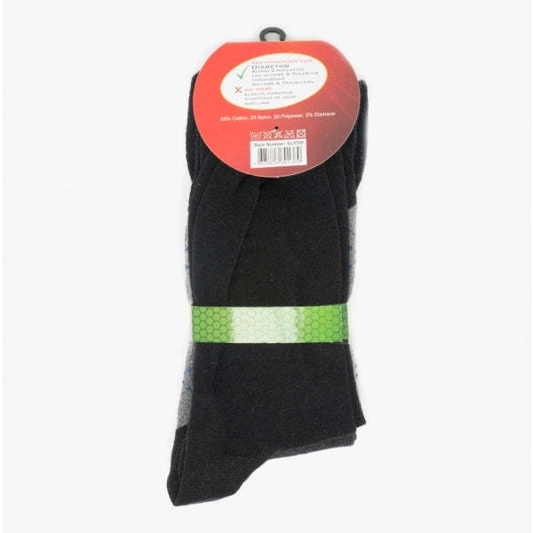 Shuperb ARGYLE 3 Pack Diabetic Mens Socks Navy/Grey: One Size