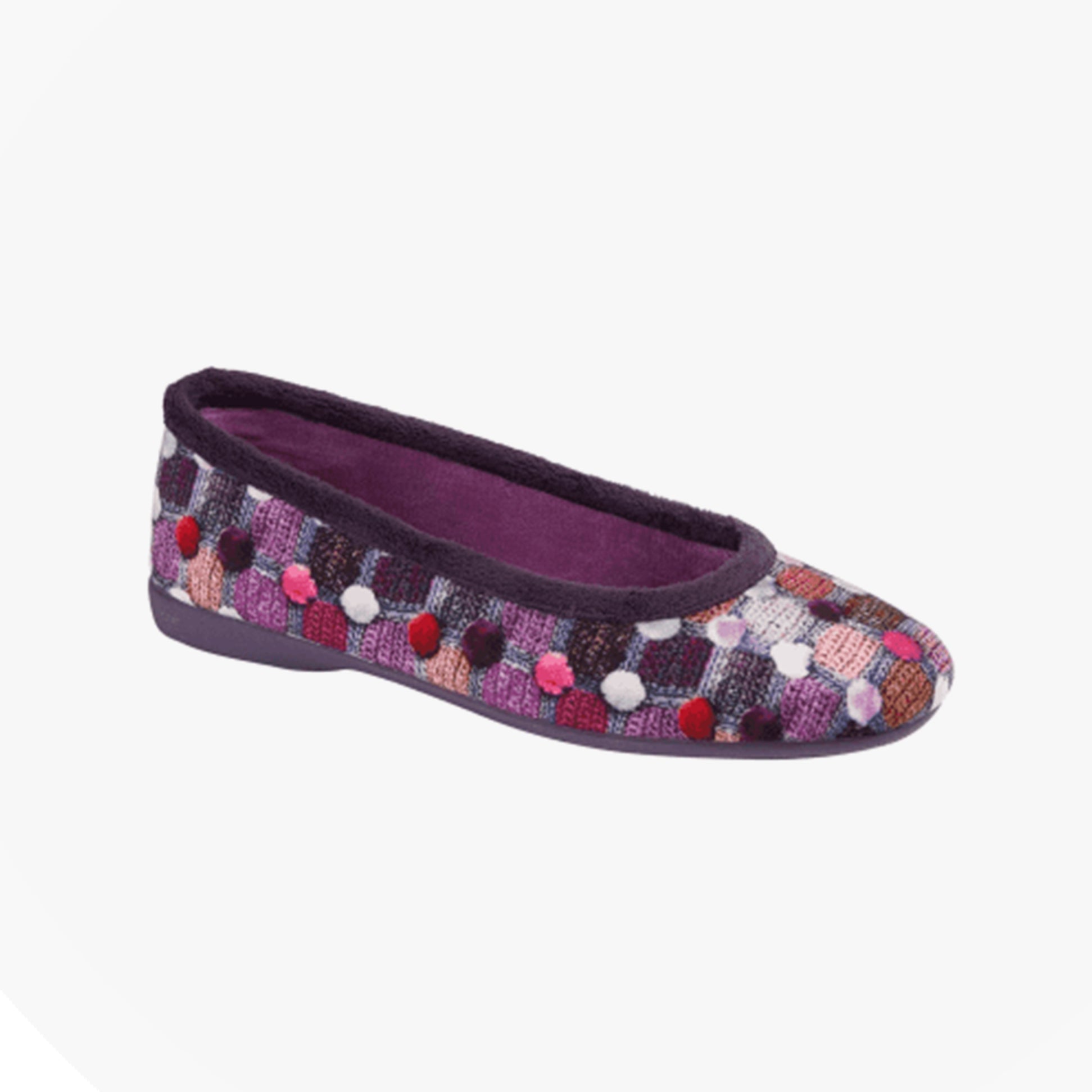 Sleepers SAMIRA Womens Polka Dot Velour Lined Ballet Slippers Purple/Multi