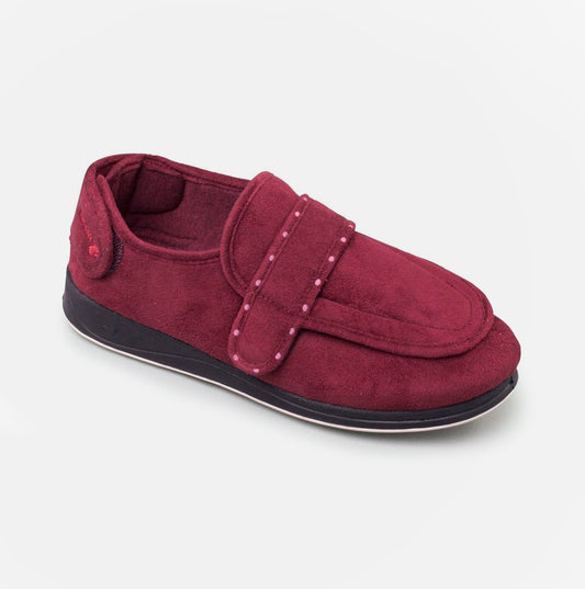 Padders ENFOLD Womens (EE Fit) Touch Fasten Full Slippers Burgundy