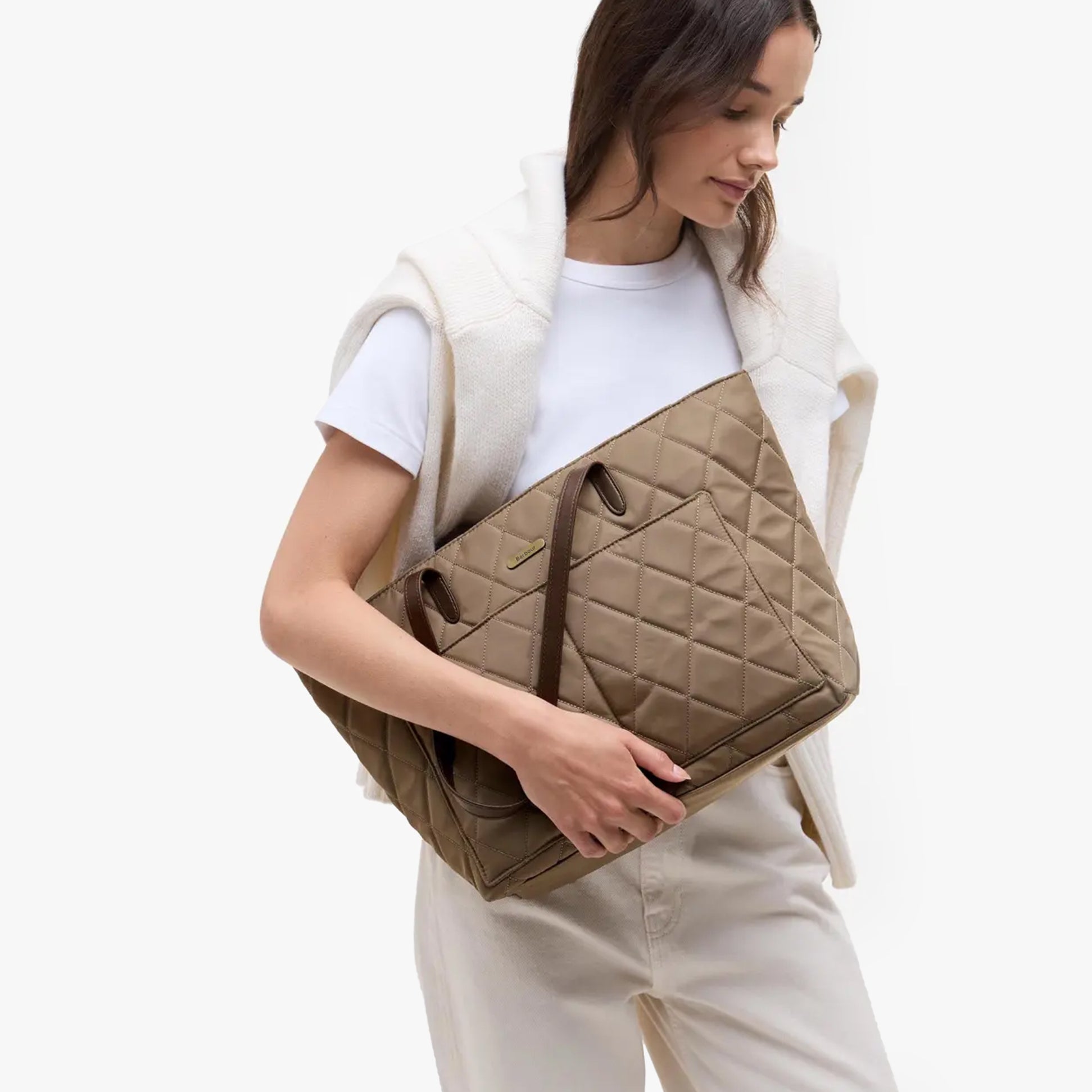 Barbour QUILTED Womens Tote Bag & Purse Sand