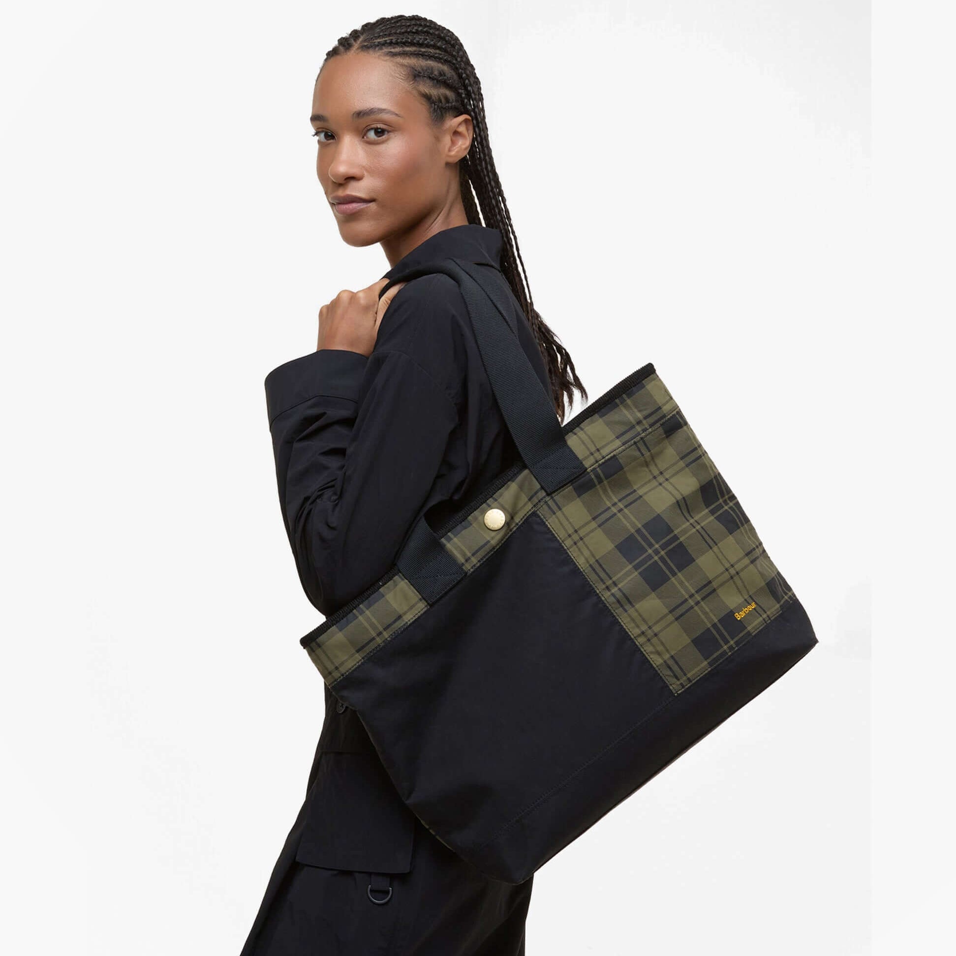 Barbour MYA PATCHWORK Tote Bag Womens Tote Bag Black/Olive Check