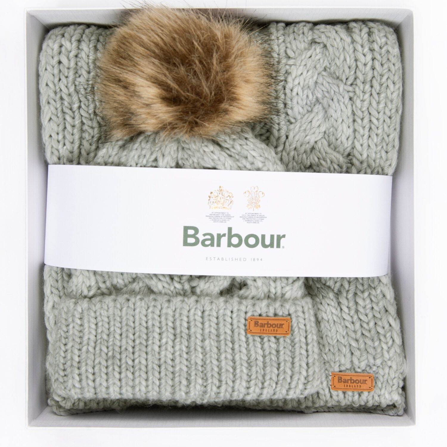 Barbour PENSHAW BEANIE & SCARF Womens Gift Set Grey
