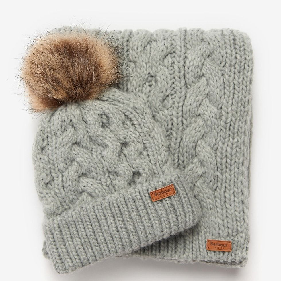 Barbour PENSHAW BEANIE & SCARF Womens Gift Set Grey