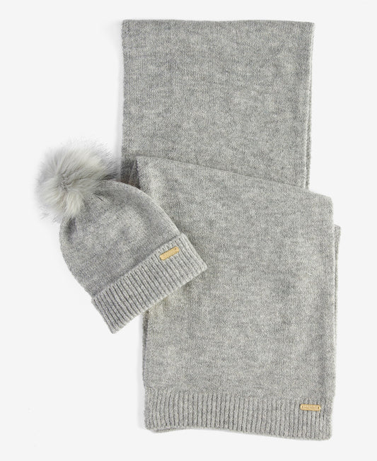 Barbour SPARKLE BEANIE & SCARF Womens Gift Set Grey Marl
