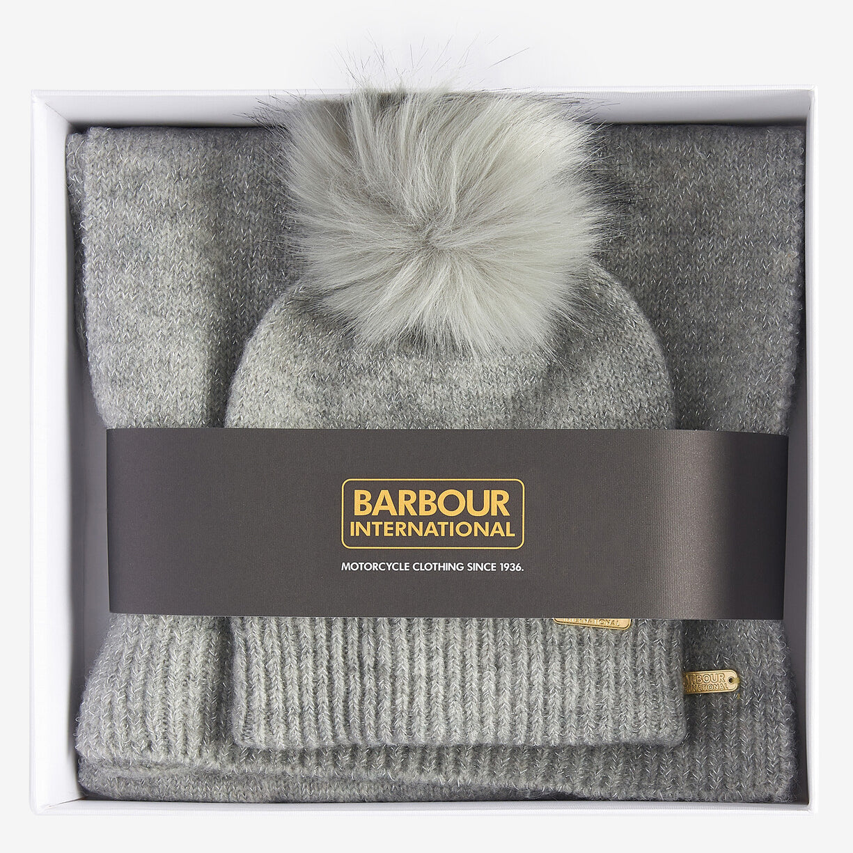 Barbour SPARKLE BEANIE & SCARF Womens Gift Set Grey Marl