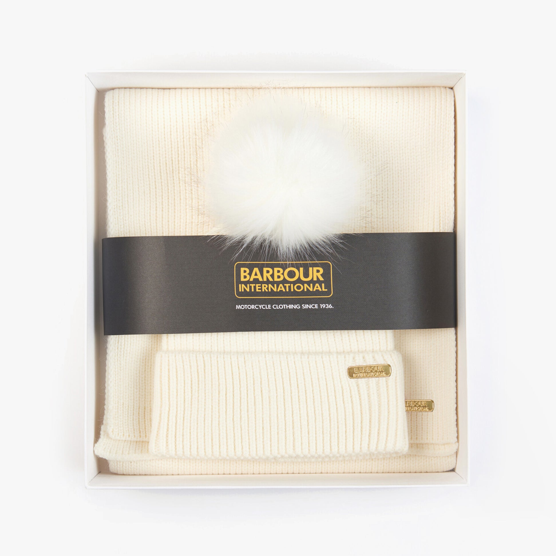 Barbour MALLORY BEANIE & SCARF Womens Gift Set Optic White