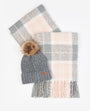 Barbour SALTBURN BEANIE & TARTAN SCARF Womens Gift Set Grey Rose