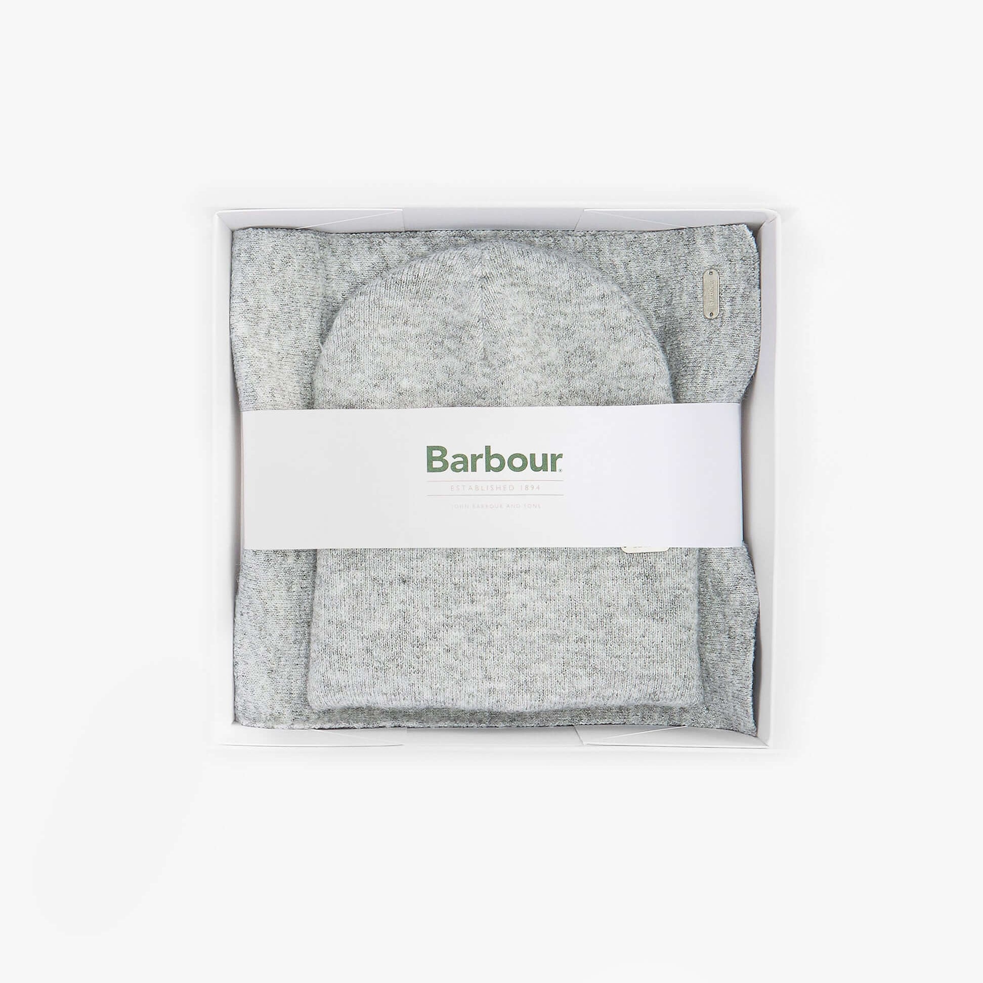 Barbour WINONA BEANIE & SCARF Gift Set Womens Beanie Light Grey