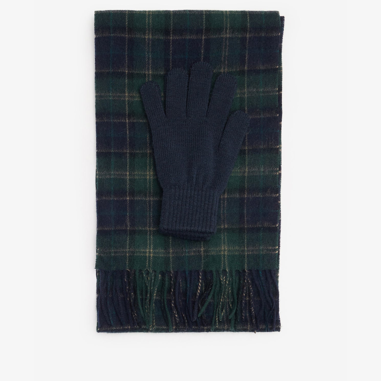 Barbour TARTAN SCARF & GLOVE Gift Set Mens Green Loch Tartan