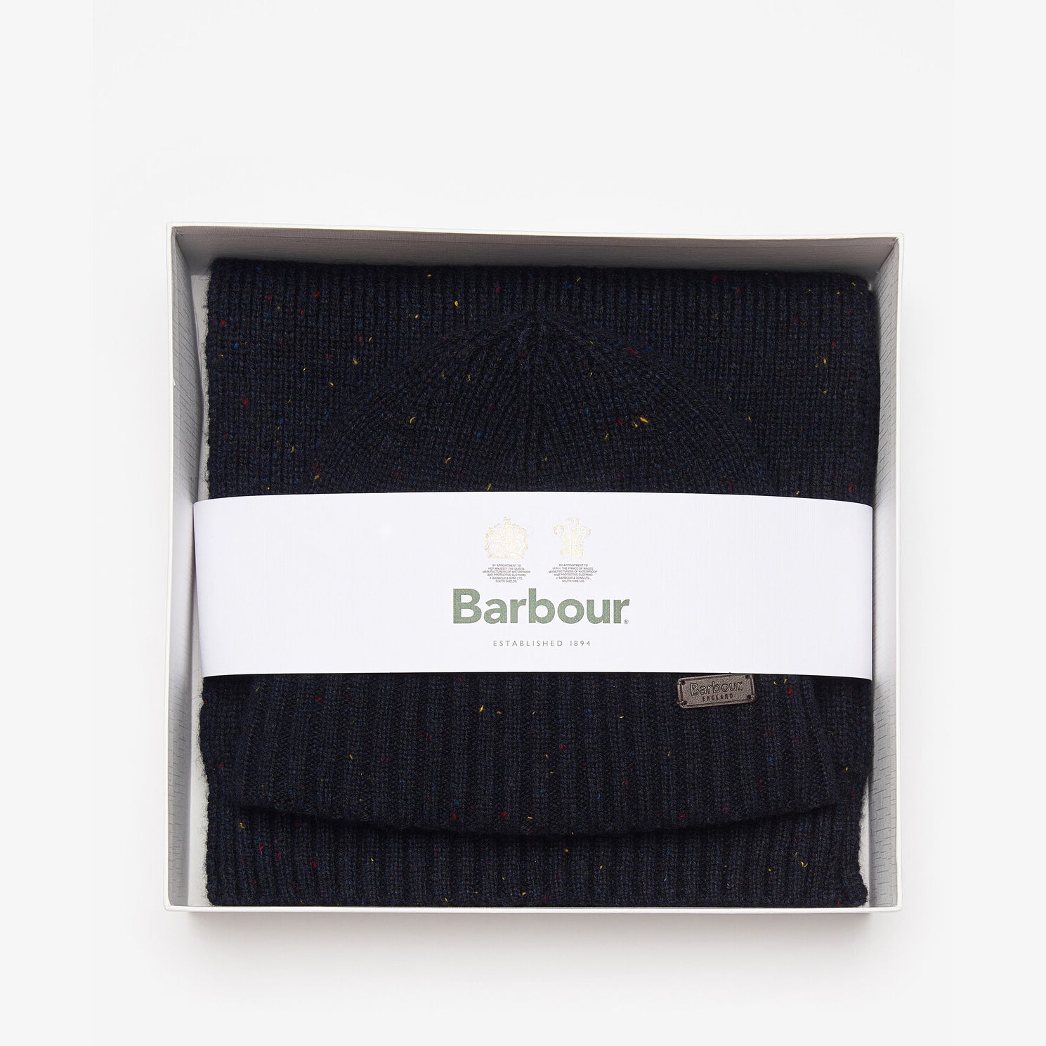 Barbour CARLTON FLECK BEANIE & SCARF Gift Set Mens Navy
