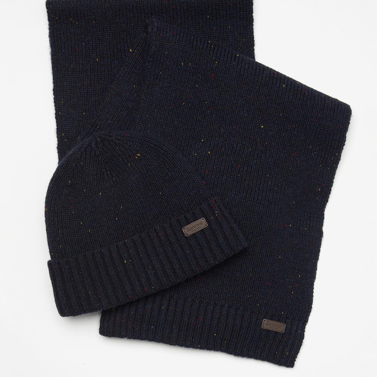 Barbour CARLTON FLECK BEANIE & SCARF Gift Set Mens Navy