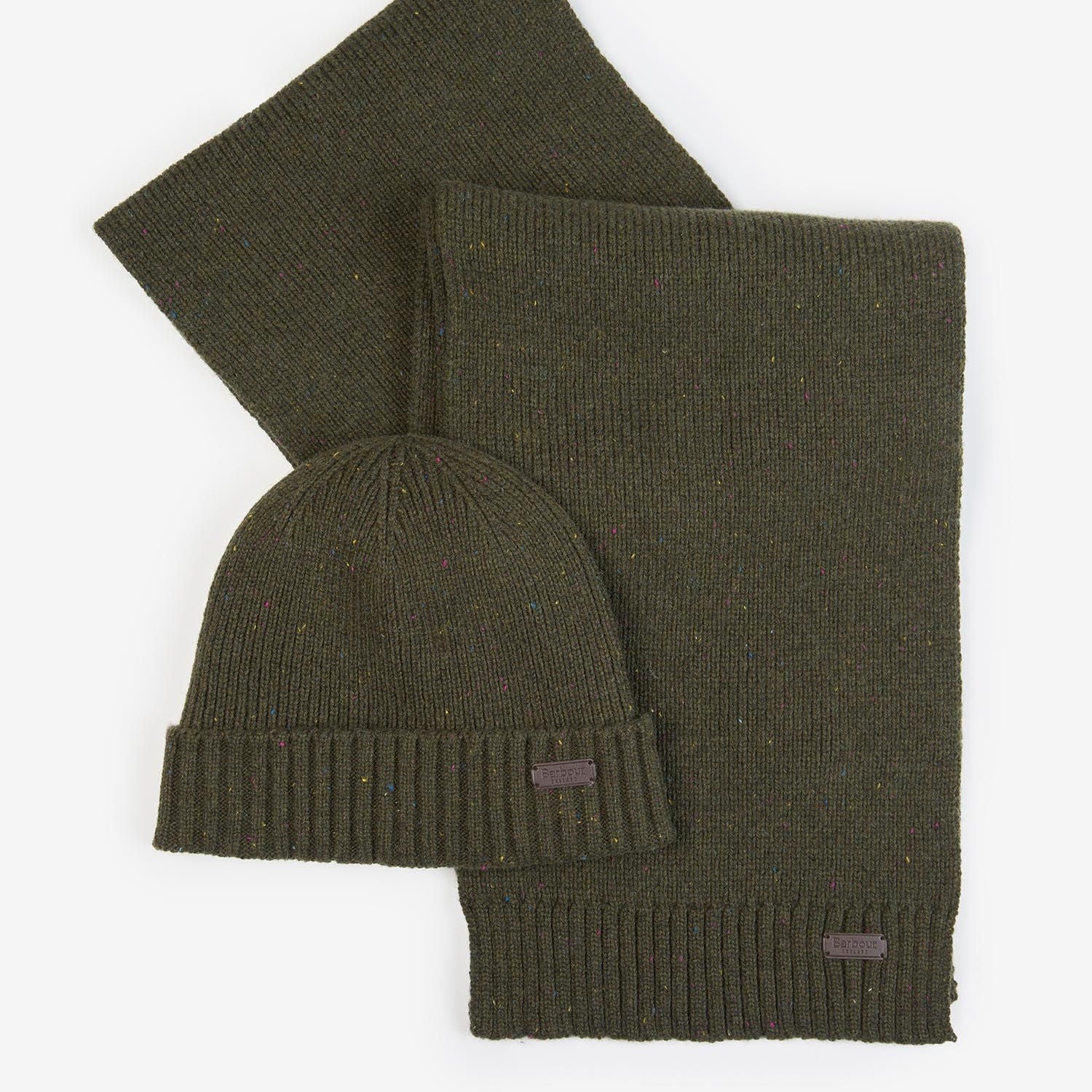 Barbour CARLTON FLECK BEANIE & SCARF Gift Set Mens Olive