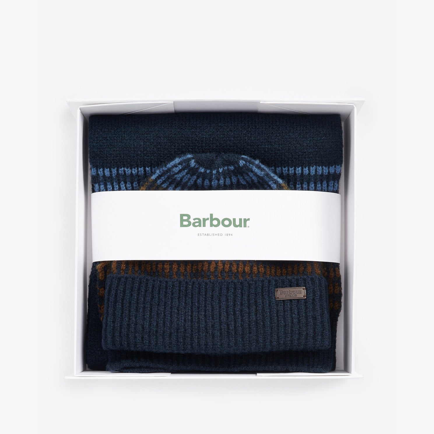 Barbour BRANTON BEANIE & SCARF Gift Set Mens Navy