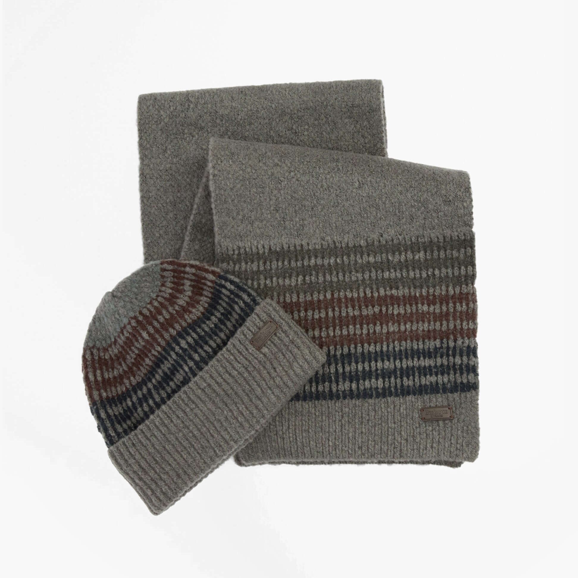 Barbour BRANTON BEANIE & SCARF Mens Gift Set Midnight Oak