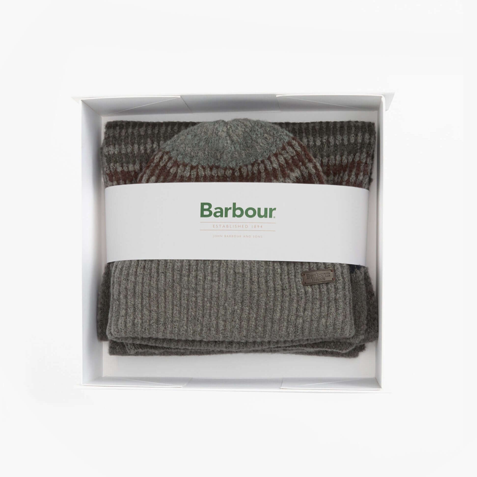 Barbour BRANTON BEANIE & SCARF Mens Gift Set Midnight Oak
