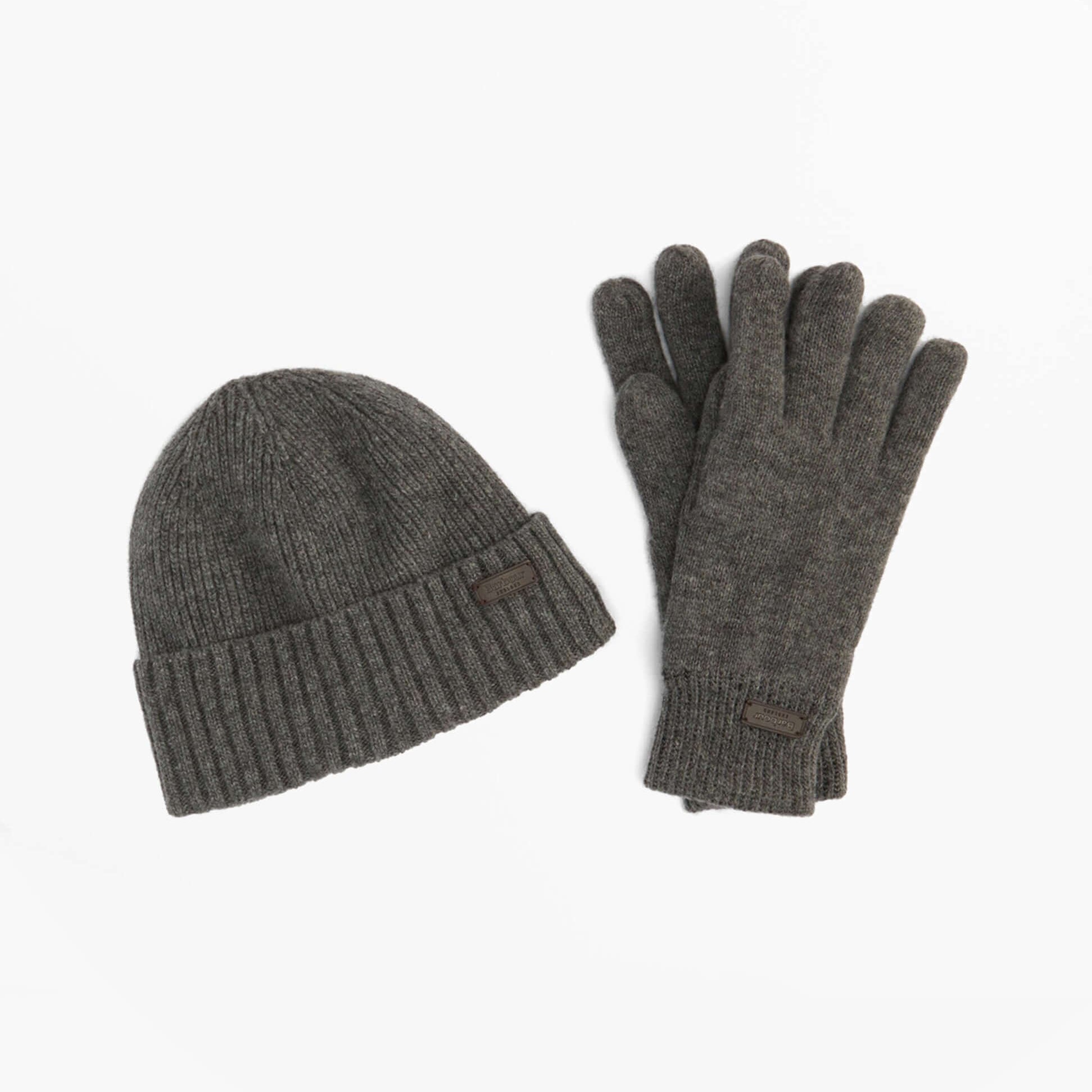 Barbour CARLTON BEANIE & GLOVES Mens Gift Set Grey