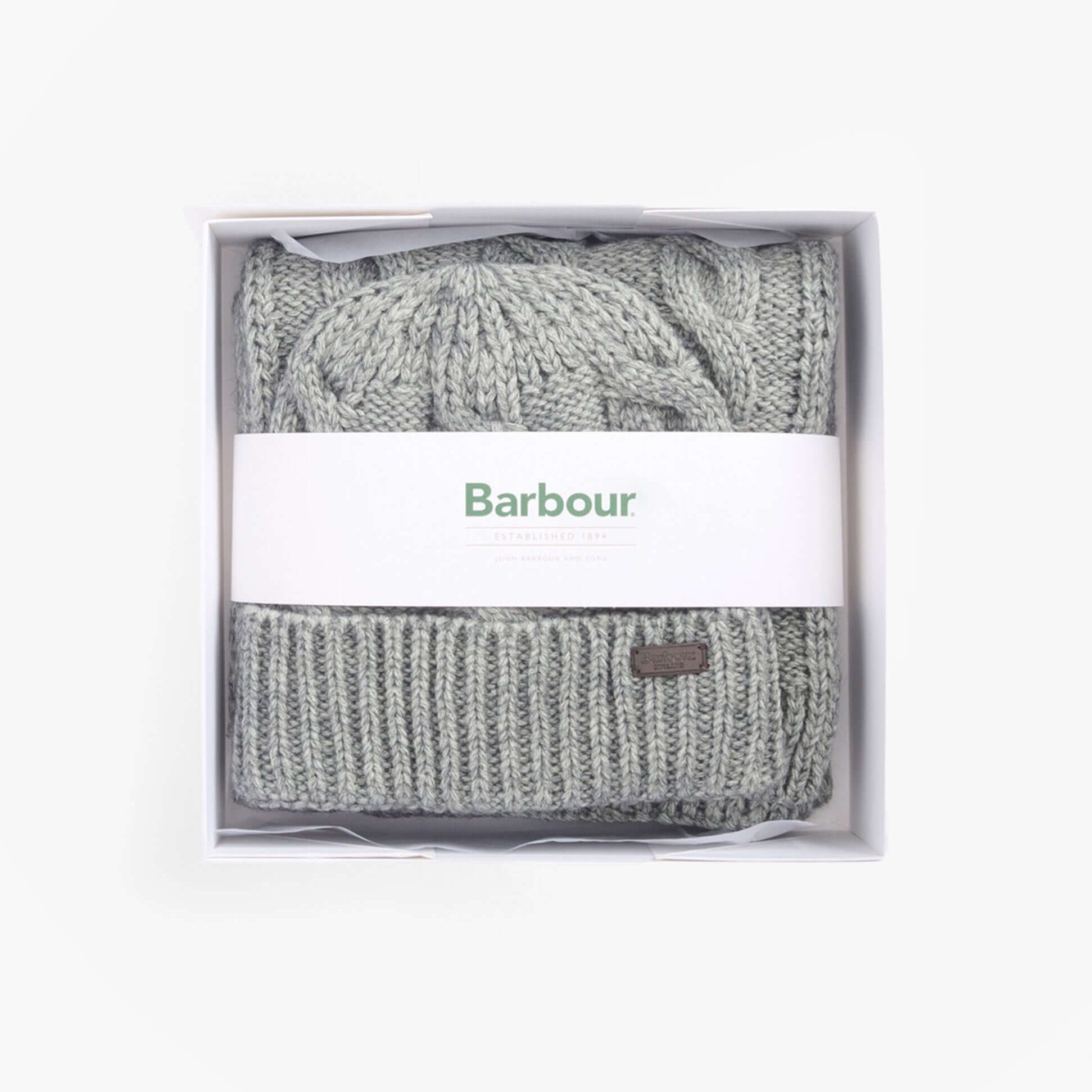 Barbour JESMOND BEANIE AND SCARF Gift Set Mens Mid Grey