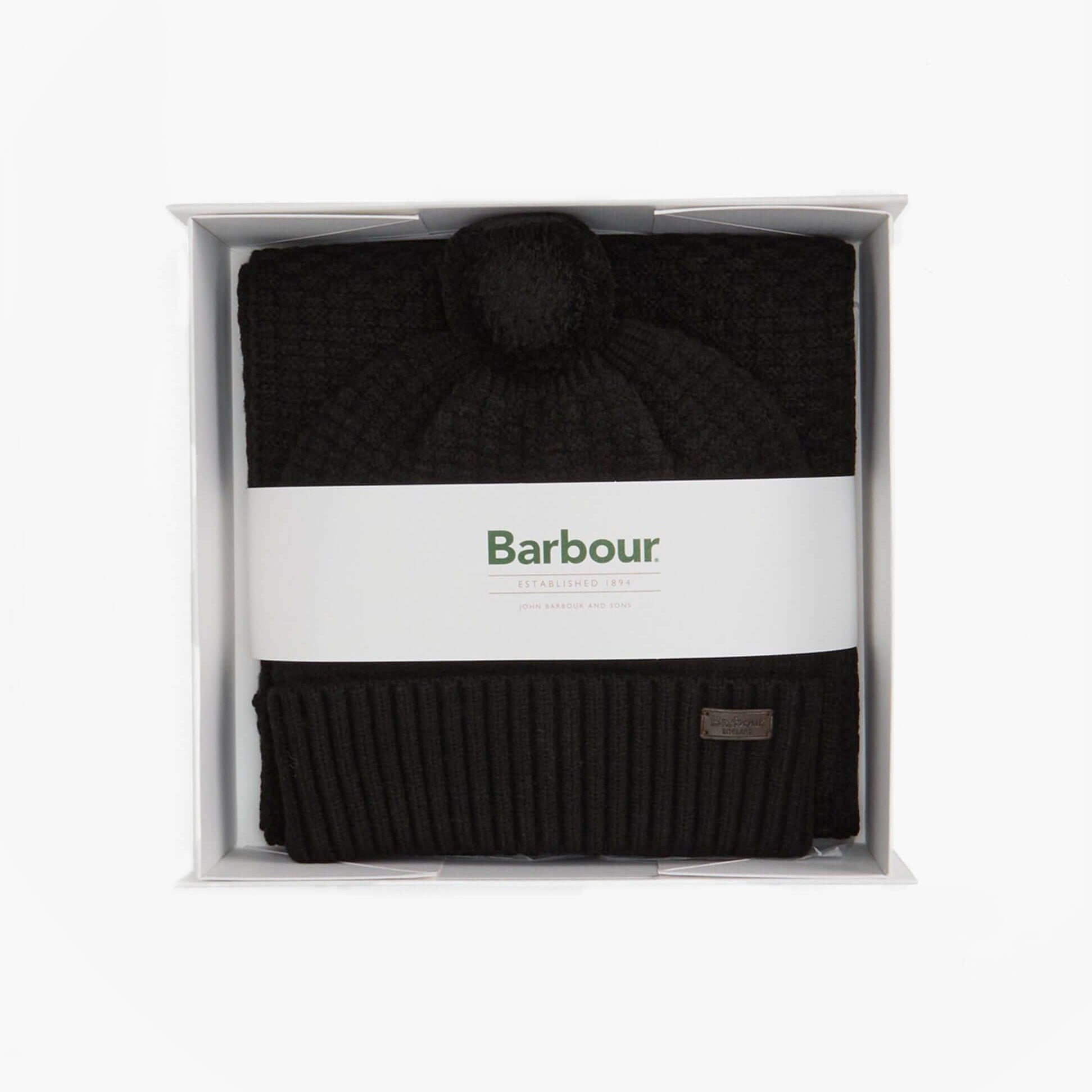 Barbour RAMSIDE BEANIE AND SCARF Mens Gift Set Black