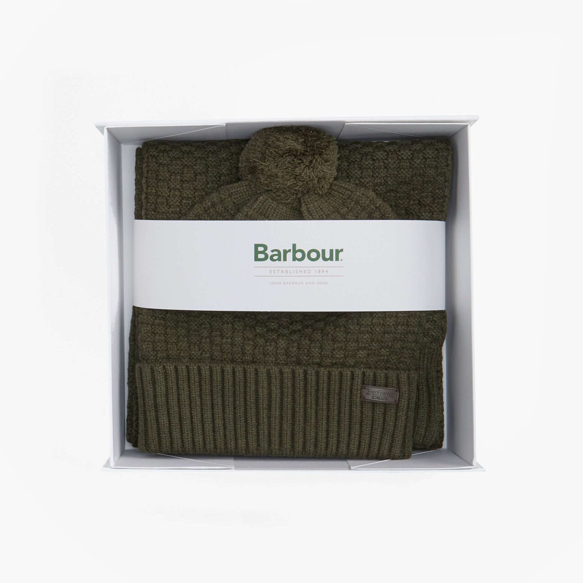 Barbour RAMSIDE BEANIE AND SCARF Mens Gift Set Dark Olive