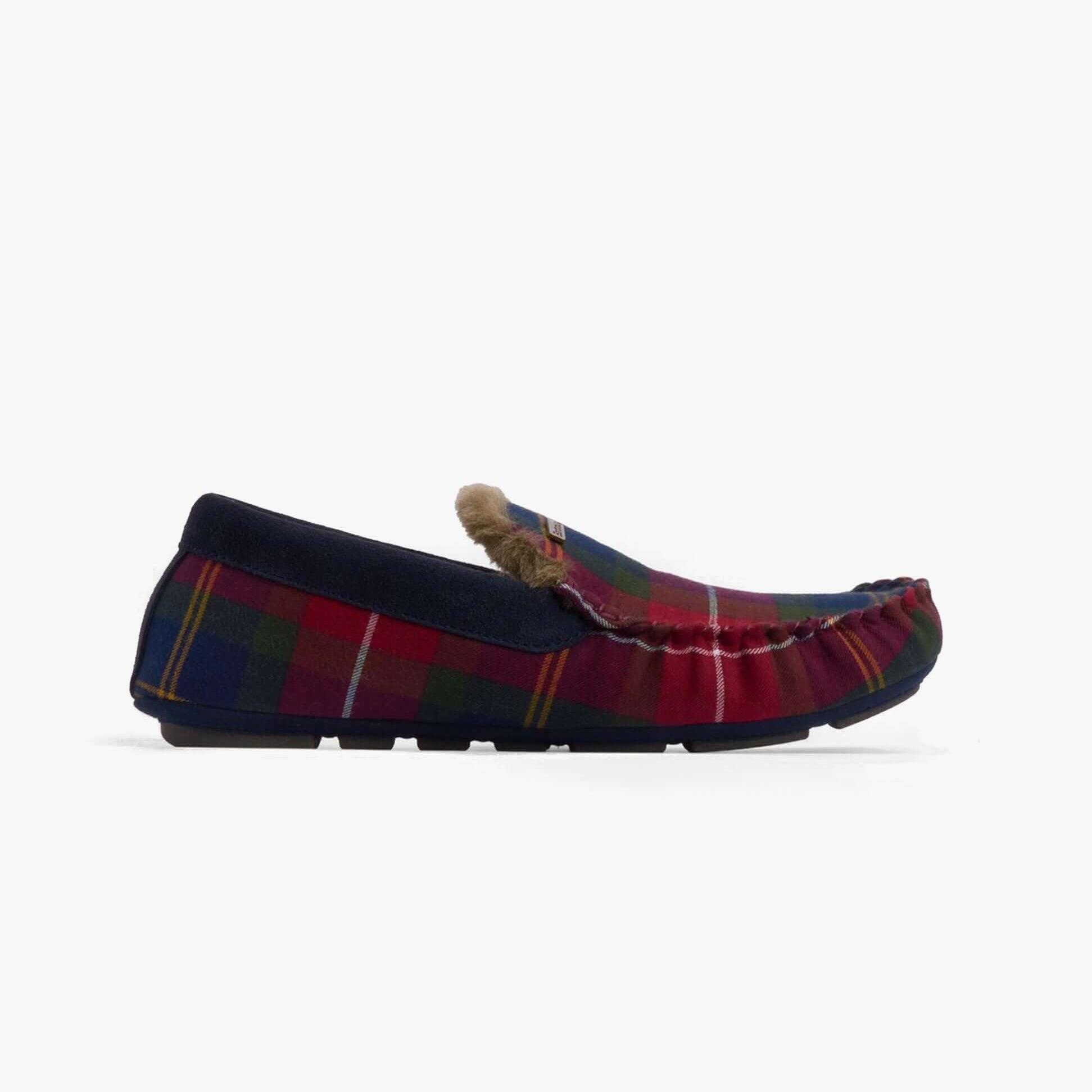 Barbour MONTY Mens Moccasin Slippers Winterberry Tartan