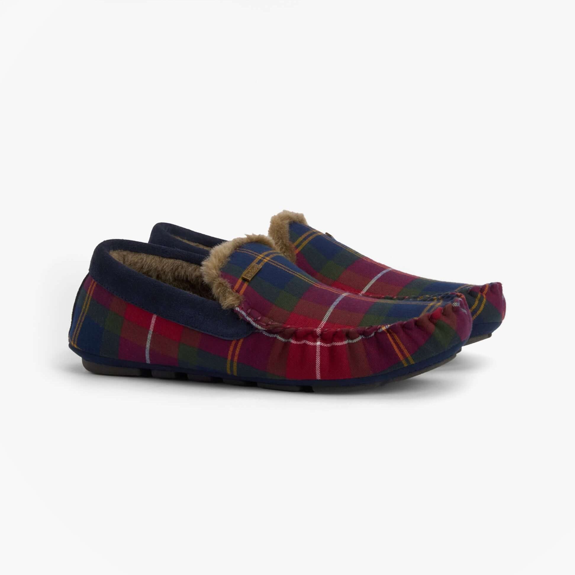 Barbour MONTY Mens Moccasin Slippers Winterberry Tartan