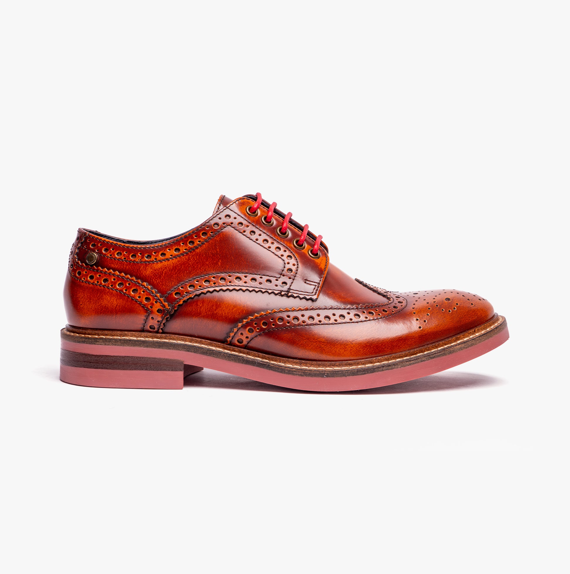 Base London WOBURN Mens Polished Leather Brogue Shoes Tan
