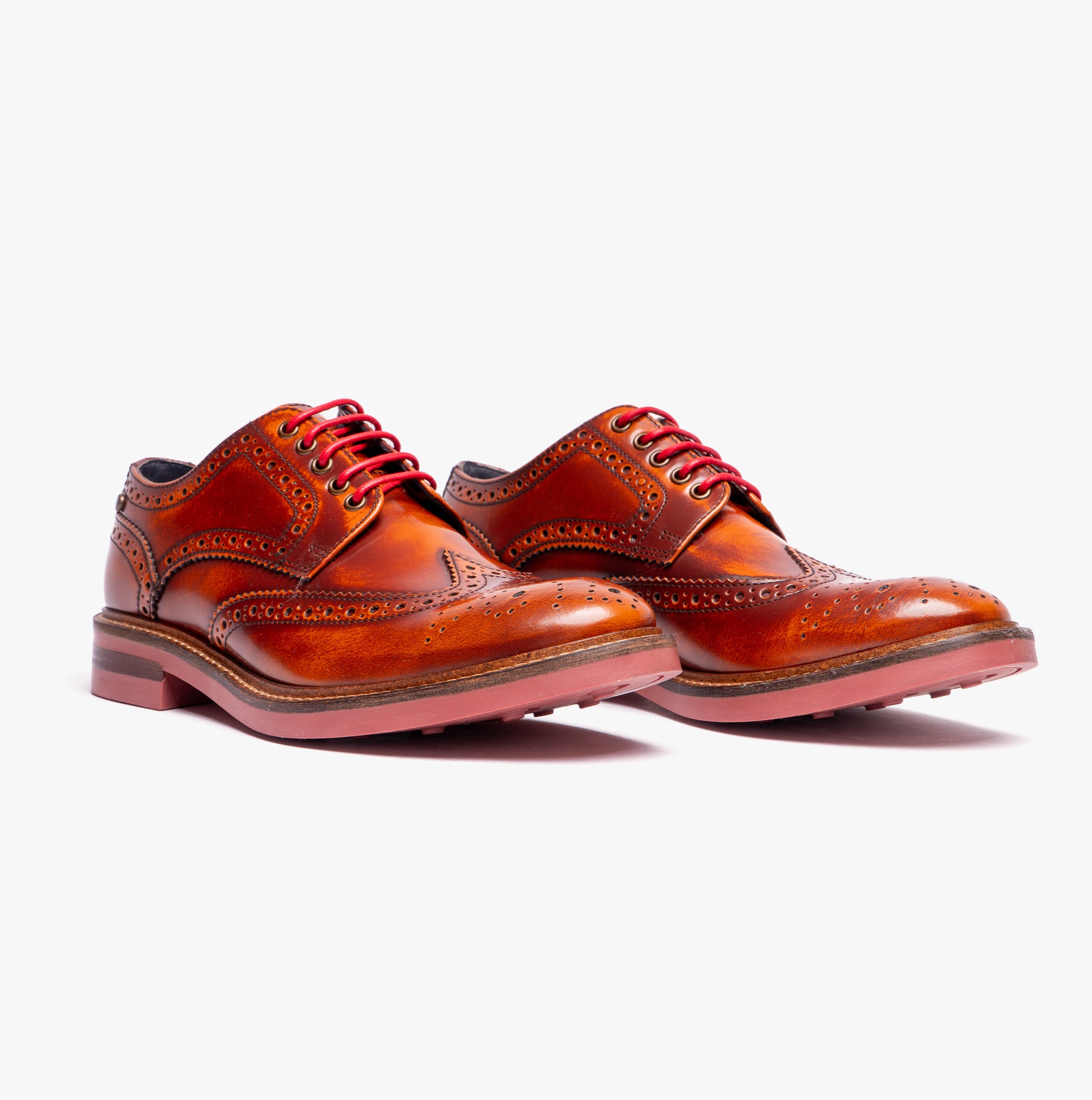 Base London WOBURN Mens Polished Leather Brogue Shoes Tan