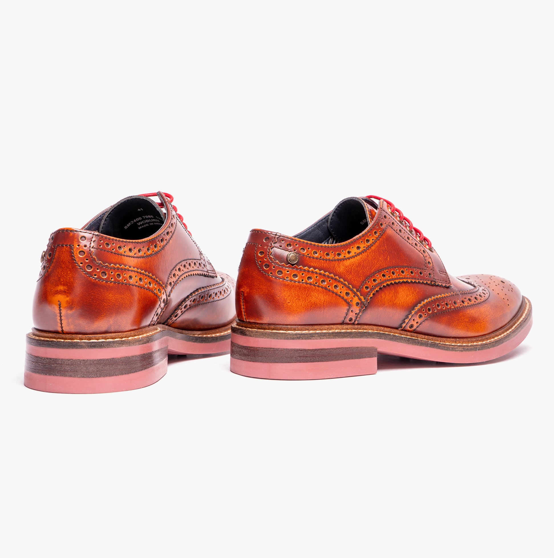 Base London WOBURN Mens Polished Leather Brogue Shoes Tan