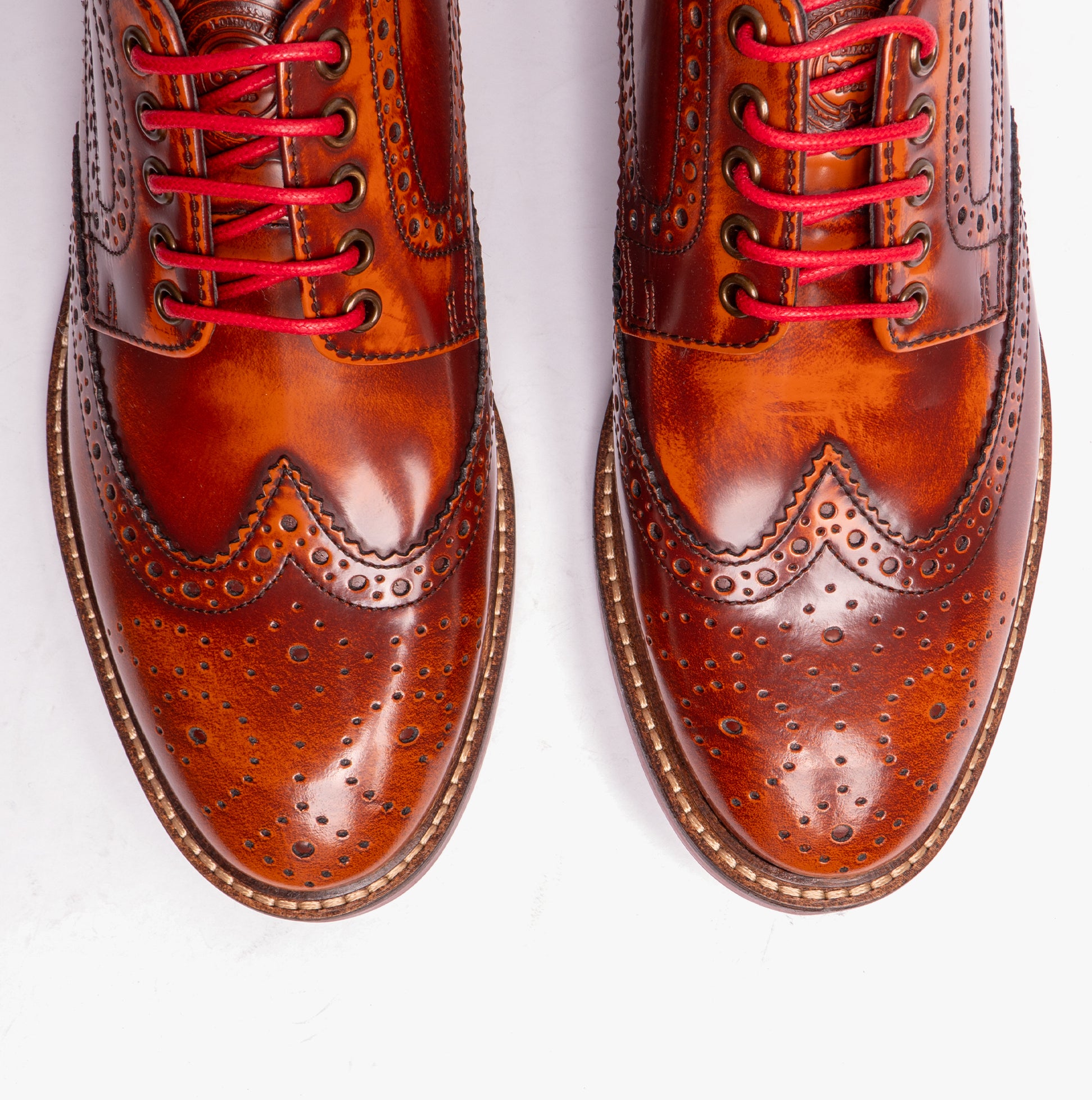 Base London WOBURN Mens Polished Leather Brogue Shoes Tan