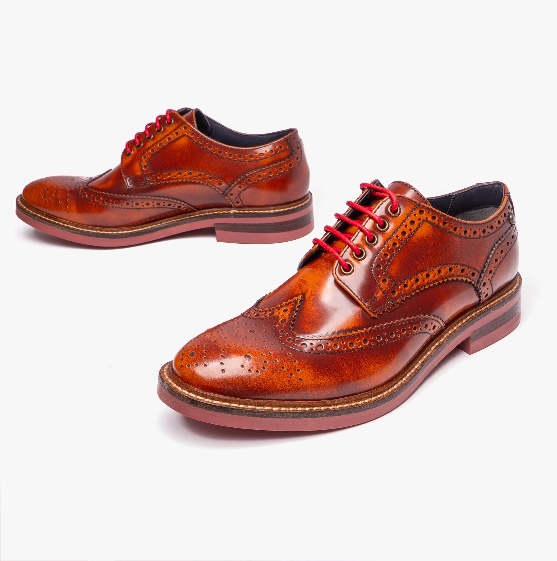 Base London WOBURN Mens Polished Leather Brogue Shoes Tan