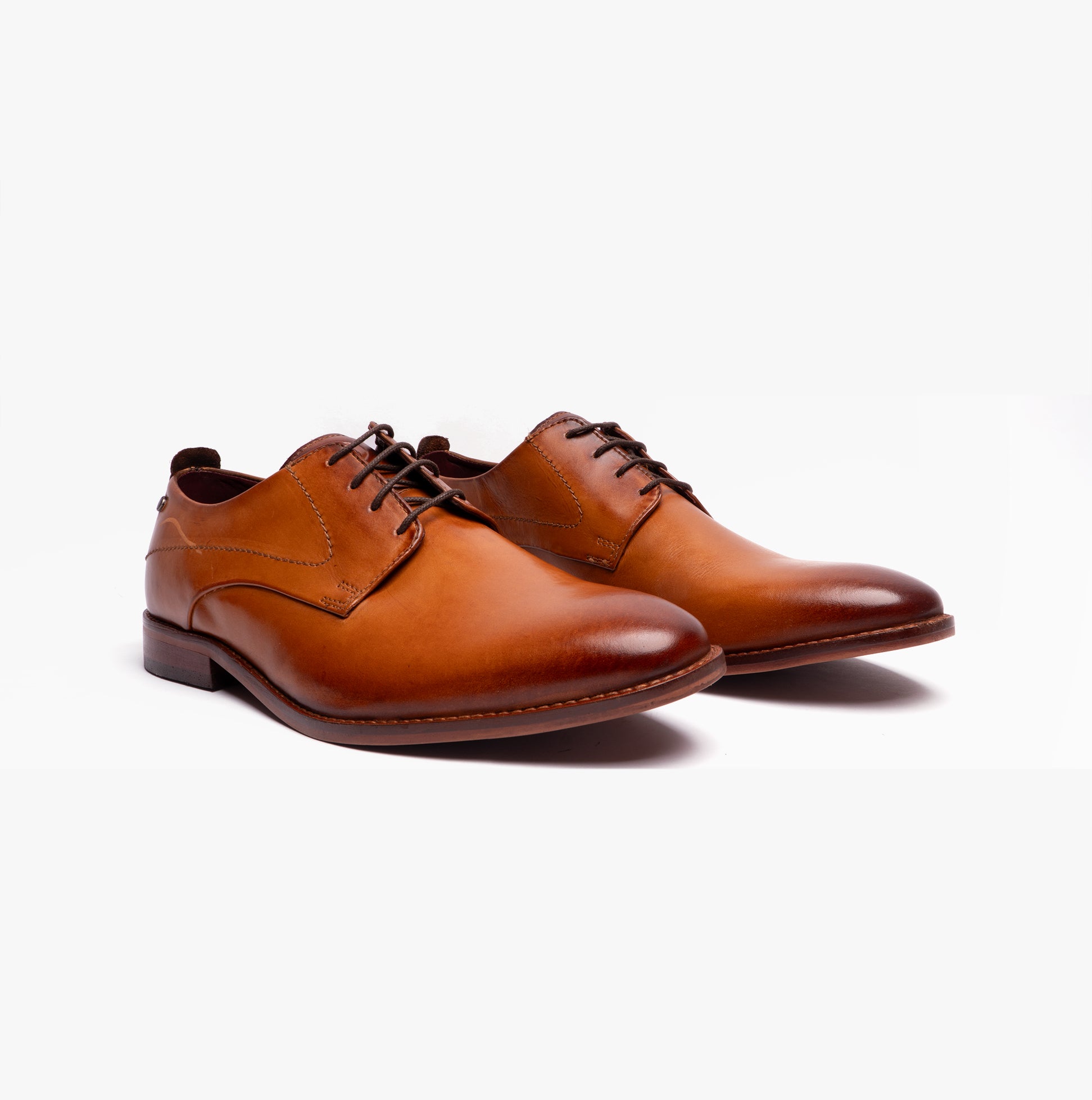 Base London SCRIPT Mens Leather Derby Shoes Tan