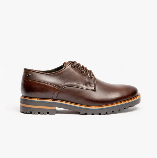 Base London HALSEY WASHED Mens Formal Lace Up Shoes Dark Brown