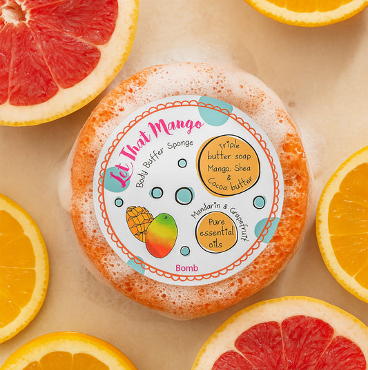 Bomb Cosmetics Let That Mango Body Buffer Soap Shower Sponge