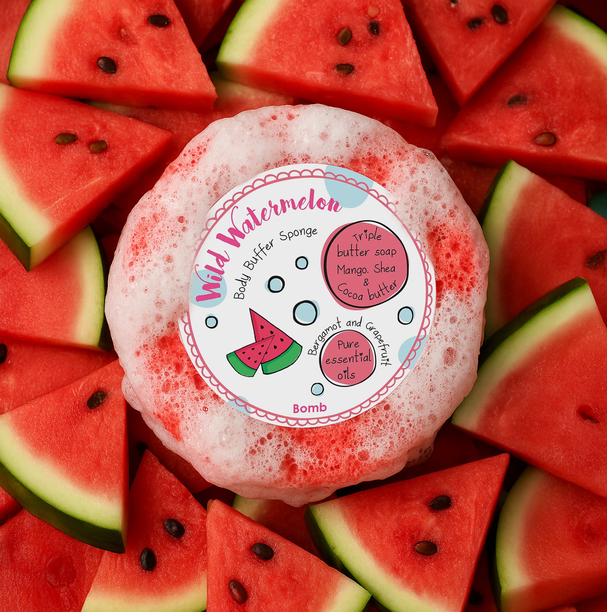 Bomb Cosmetics Wild Watermelon Body Buffer Soap Shower Sponge