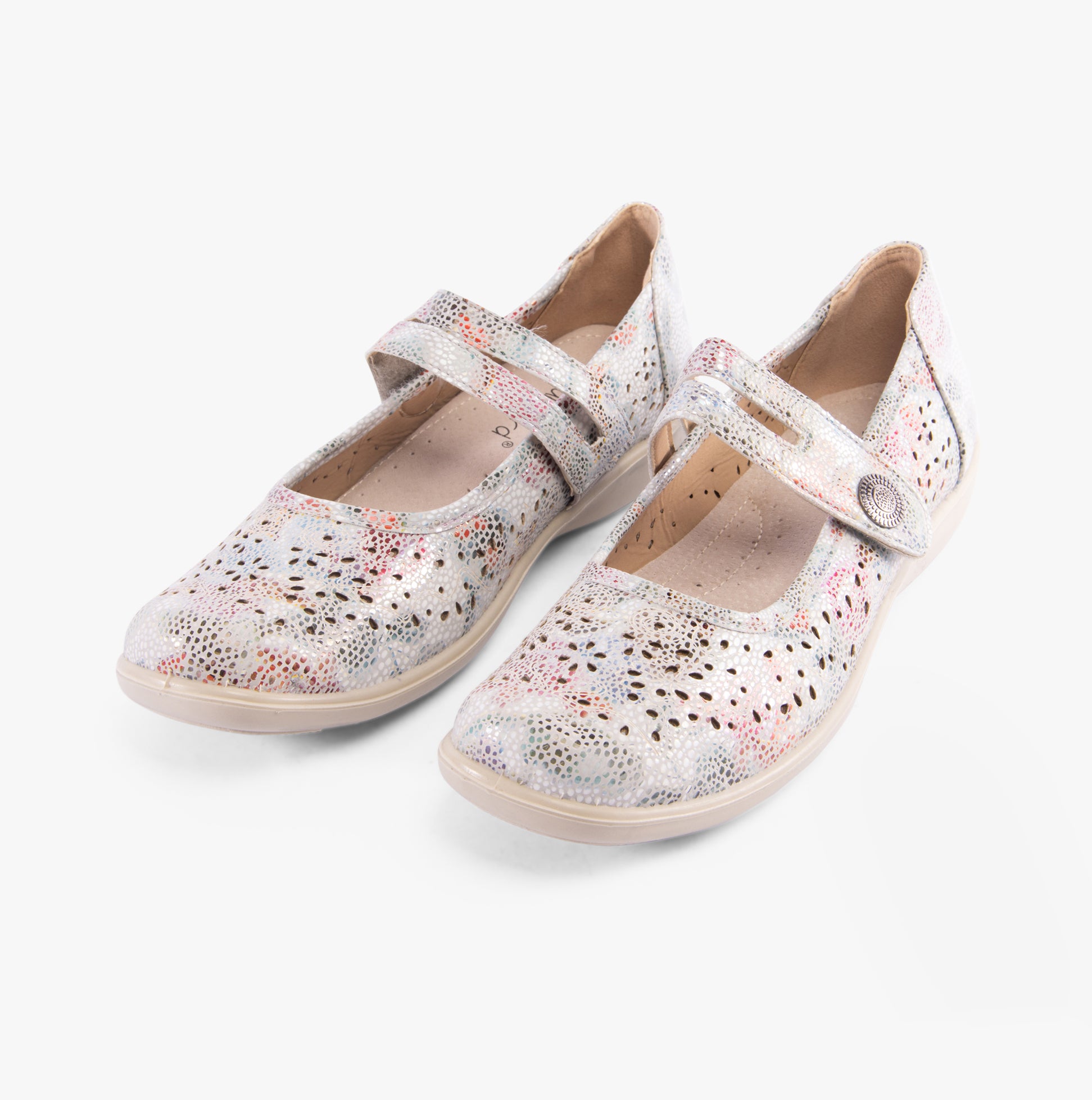 Boulevard L730FM Womens Faux Leather Mary Jane Shoes Multi Floral