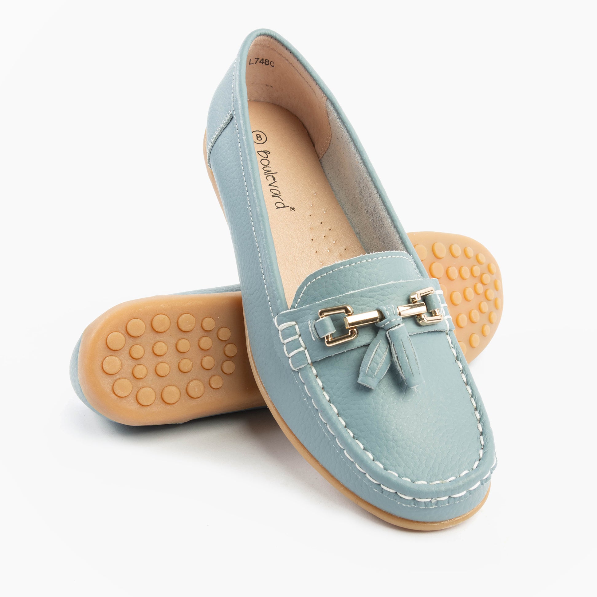 Boulevard CAMILLA Womens Leather Tassle Loafers Baby Blue