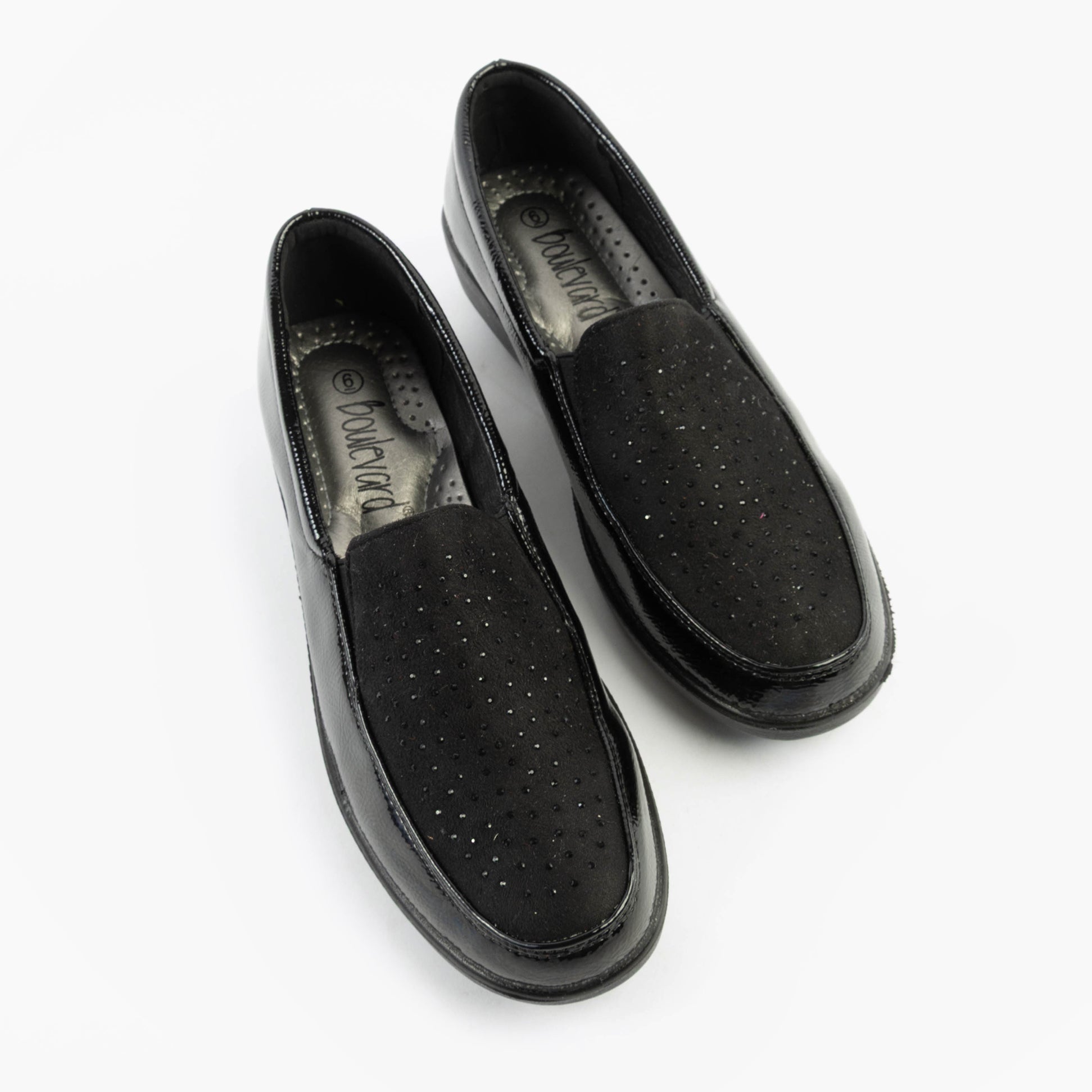 Boulevard L878AP Womens Patent Slip-On Loafers Black Patent