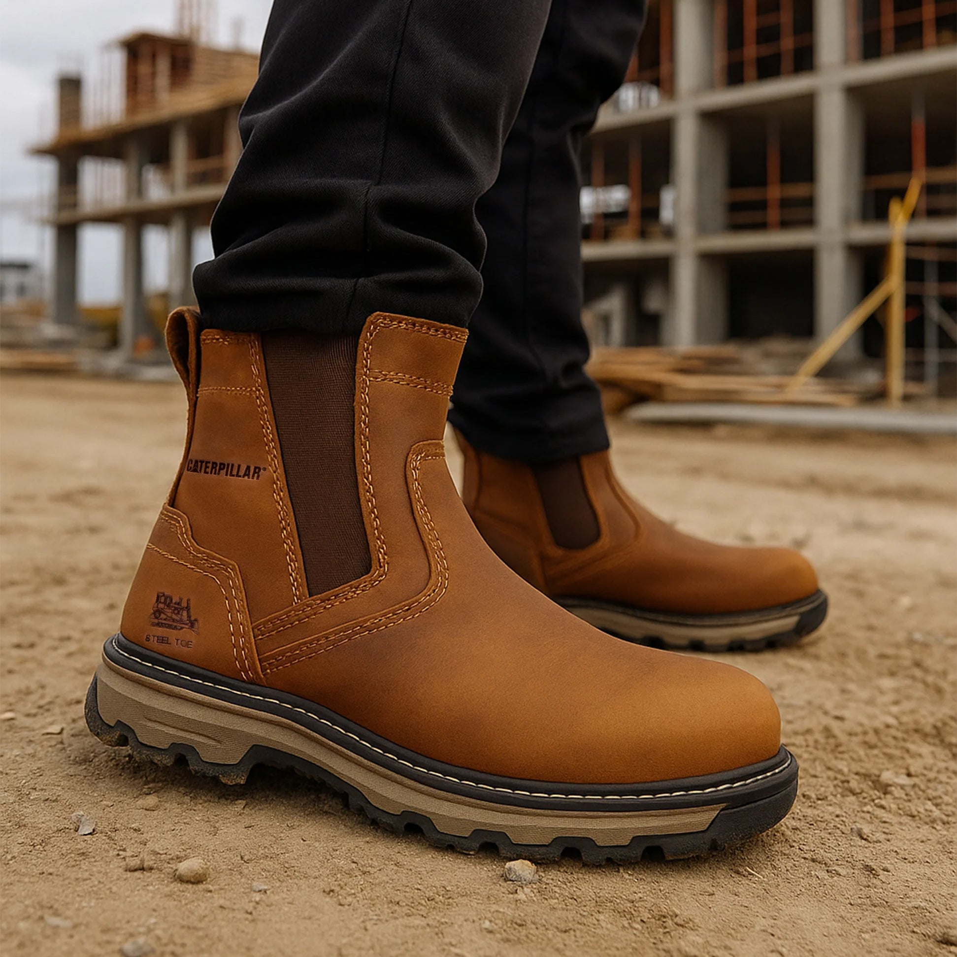 CAT PELTON Mens Dealer Safety Boots Beige