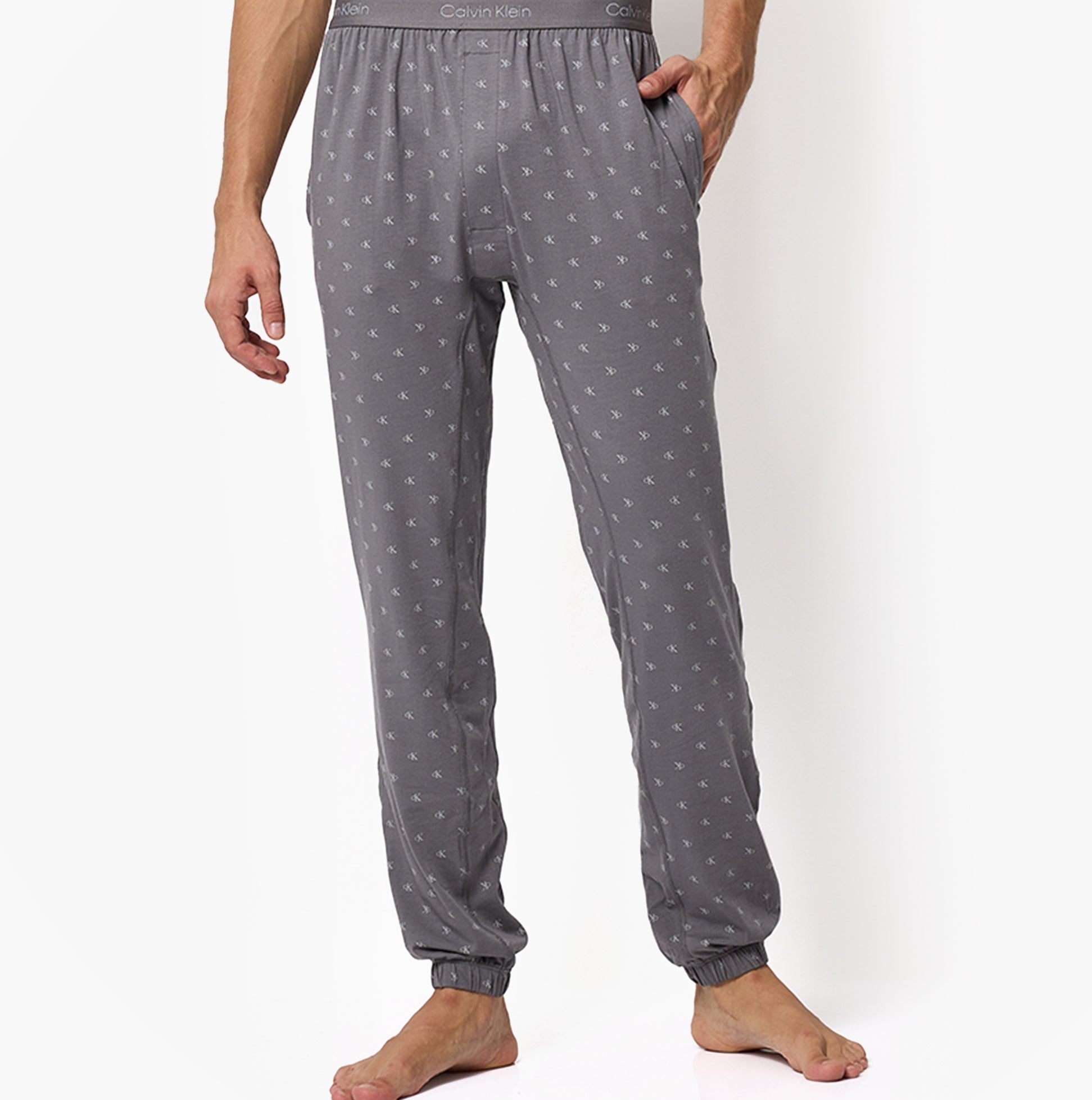 Calvin Klein ICON COTTON STRETCH Mens Lounge Joggers Diamond Logo/Smoked Pearl