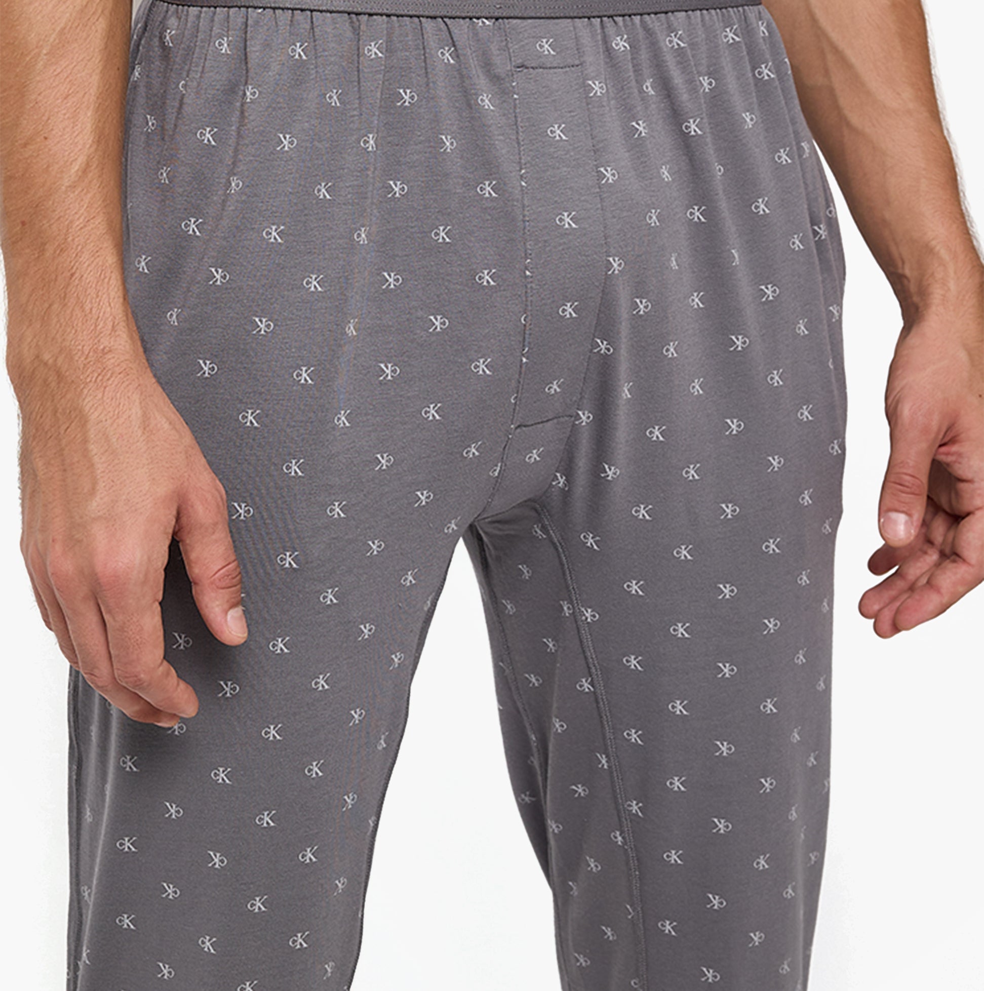 Calvin Klein ICON COTTON STRETCH Mens Lounge Joggers Diamond Logo/Smoked Pearl