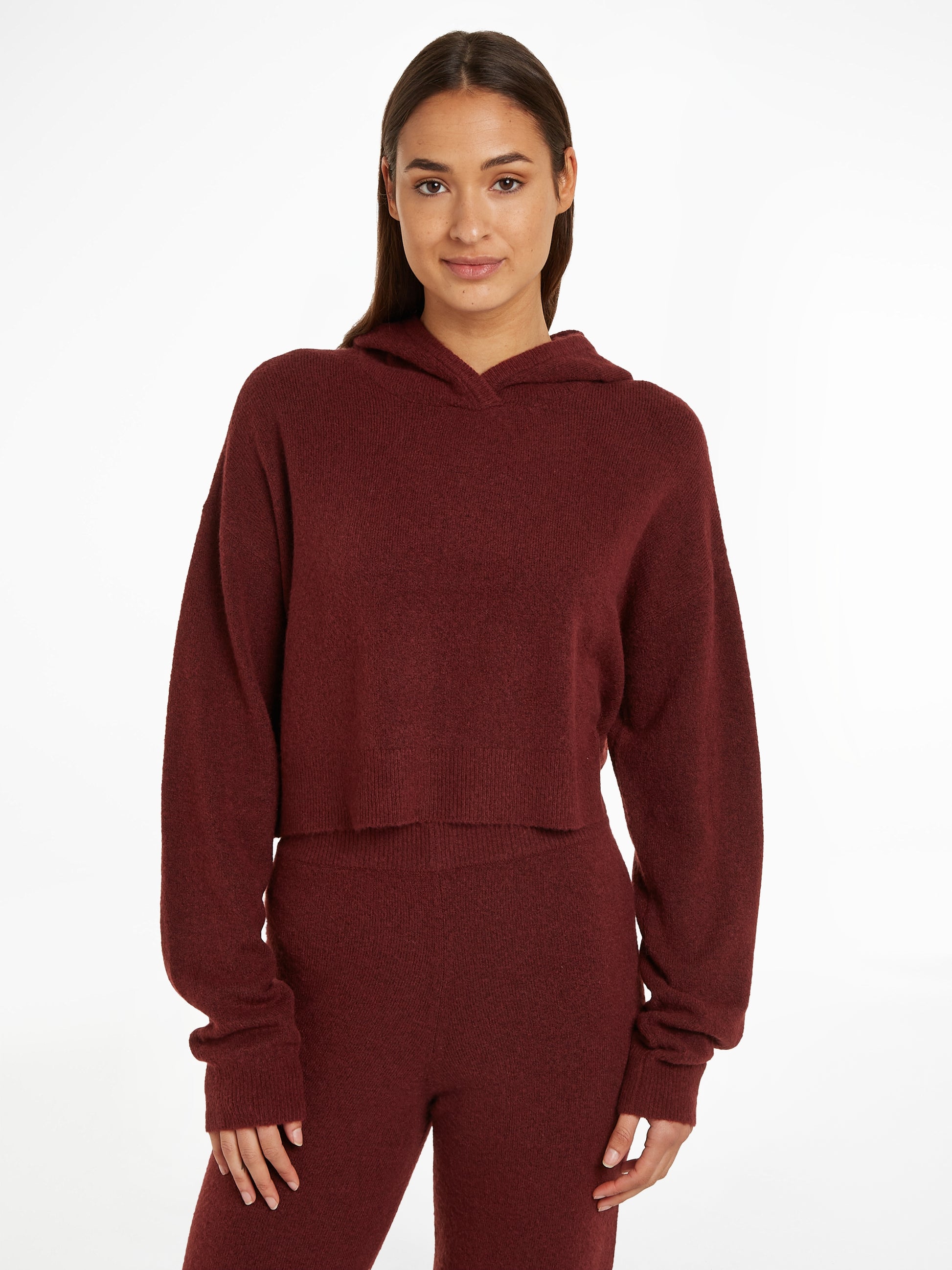 Calvin Klein Womens Hooded Sweater Tawny Port Red