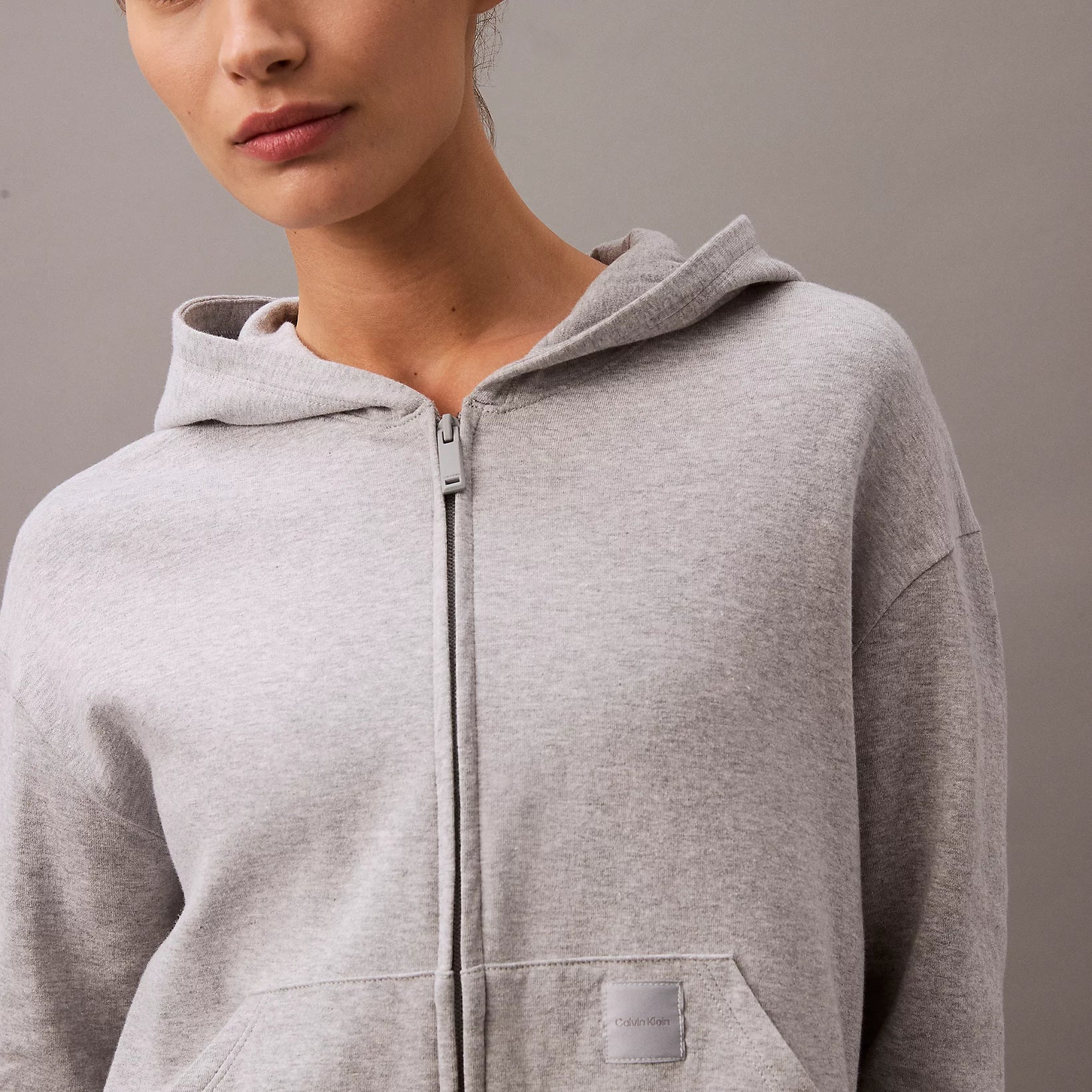 Calvin Klein MODERN TERRY Womens Full Zip Hoodie Grey Heather