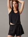 Calvin Klein SATIN JACQUARD Womens Shorts Pyjama Set Black