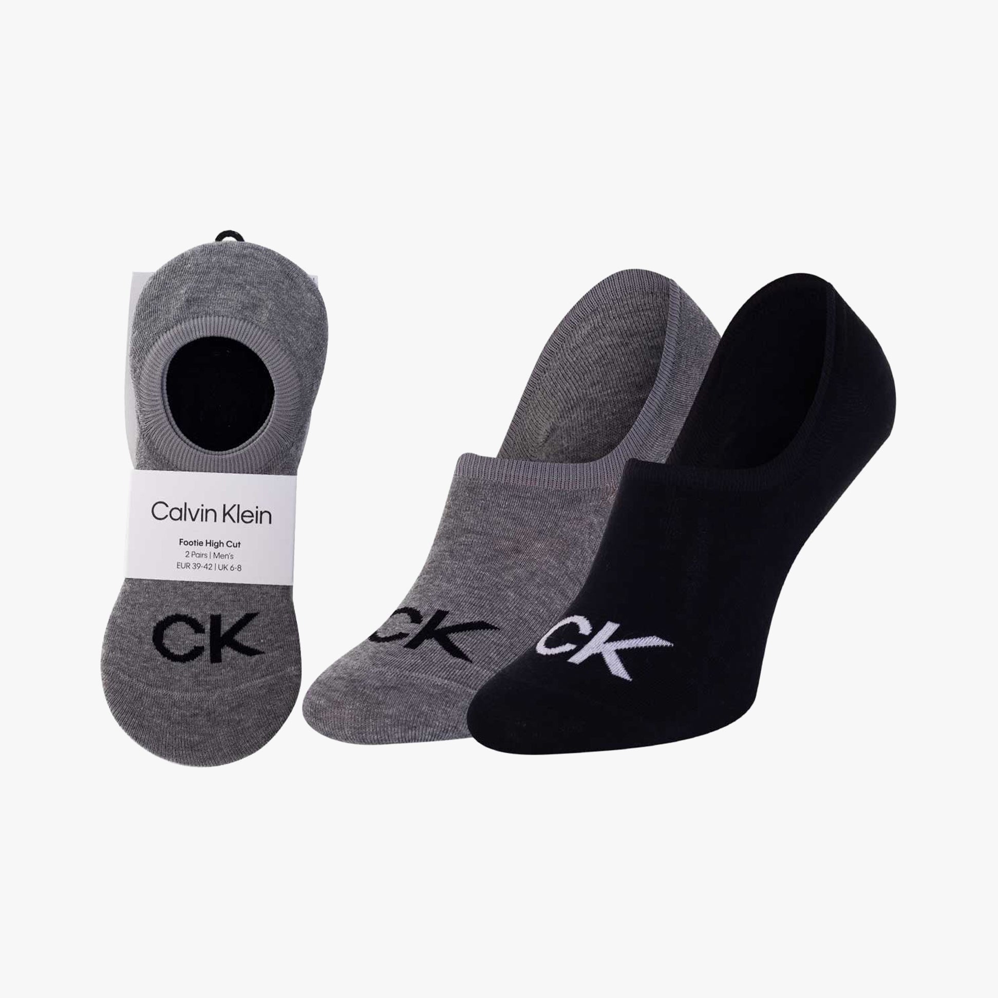 Calvin Klein 2 Pack Logo Mens Invisible Socks Grey