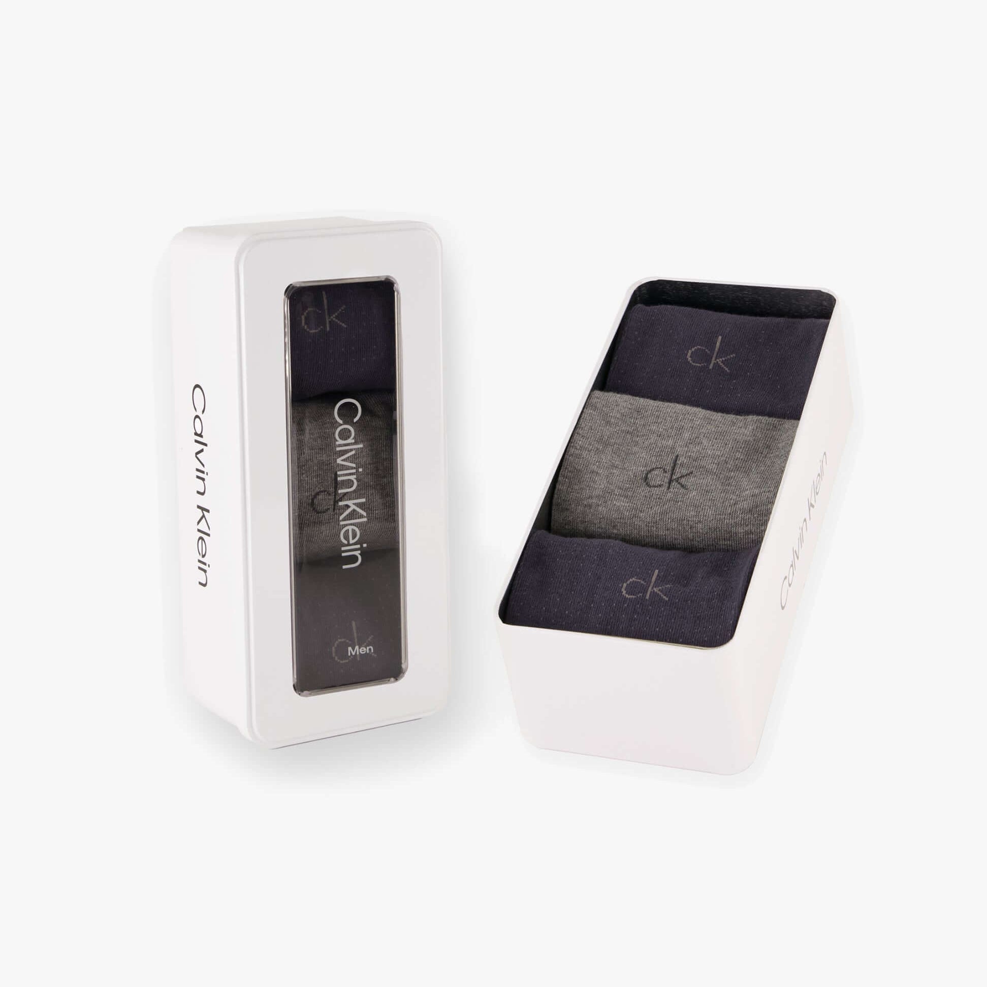 Calvin Klein 3 Pack Giftbox Dropknee Mens Socks Grey Combo