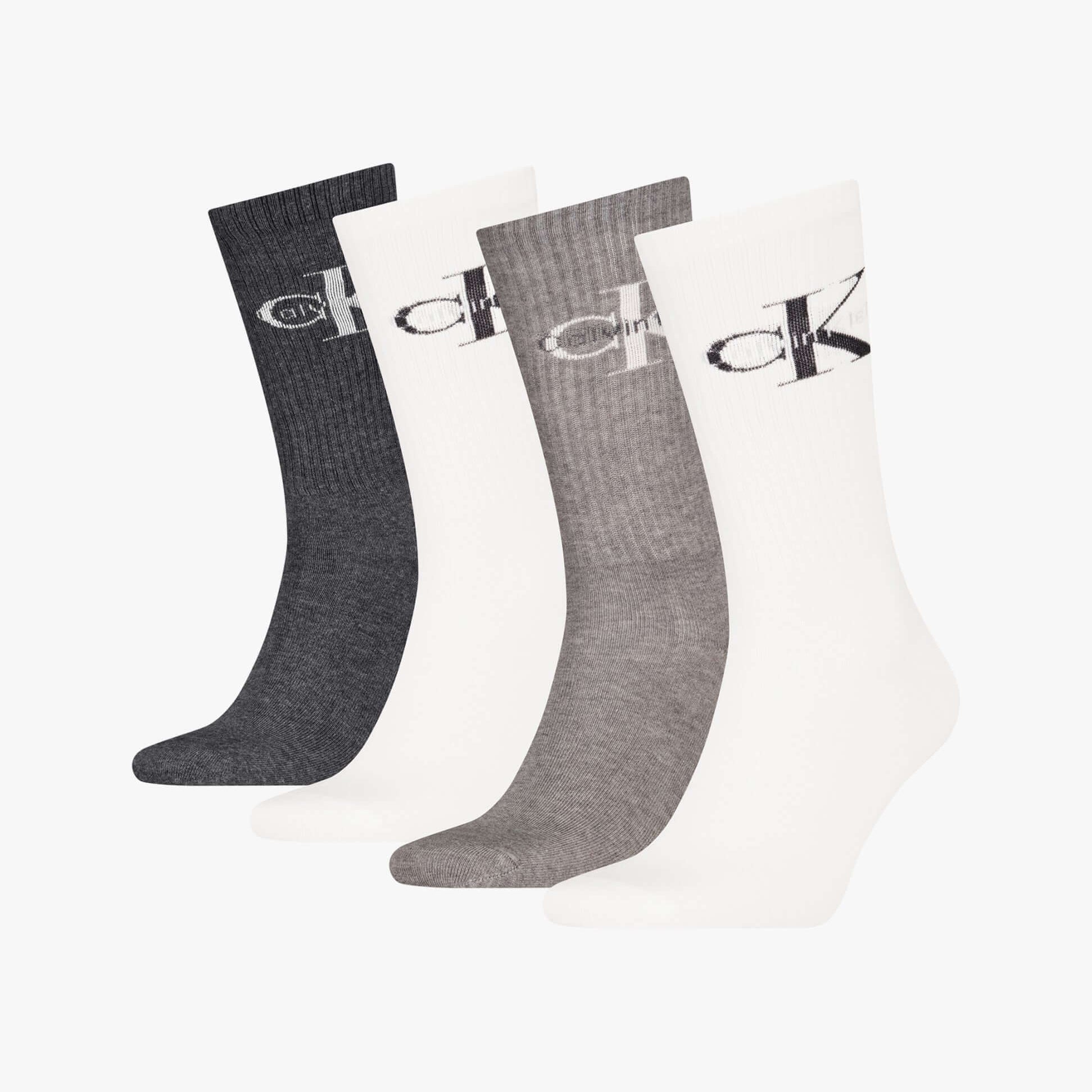 Calvin Klein 4 Pack Giftbox Monologue Mens Socks Grey Melange/White