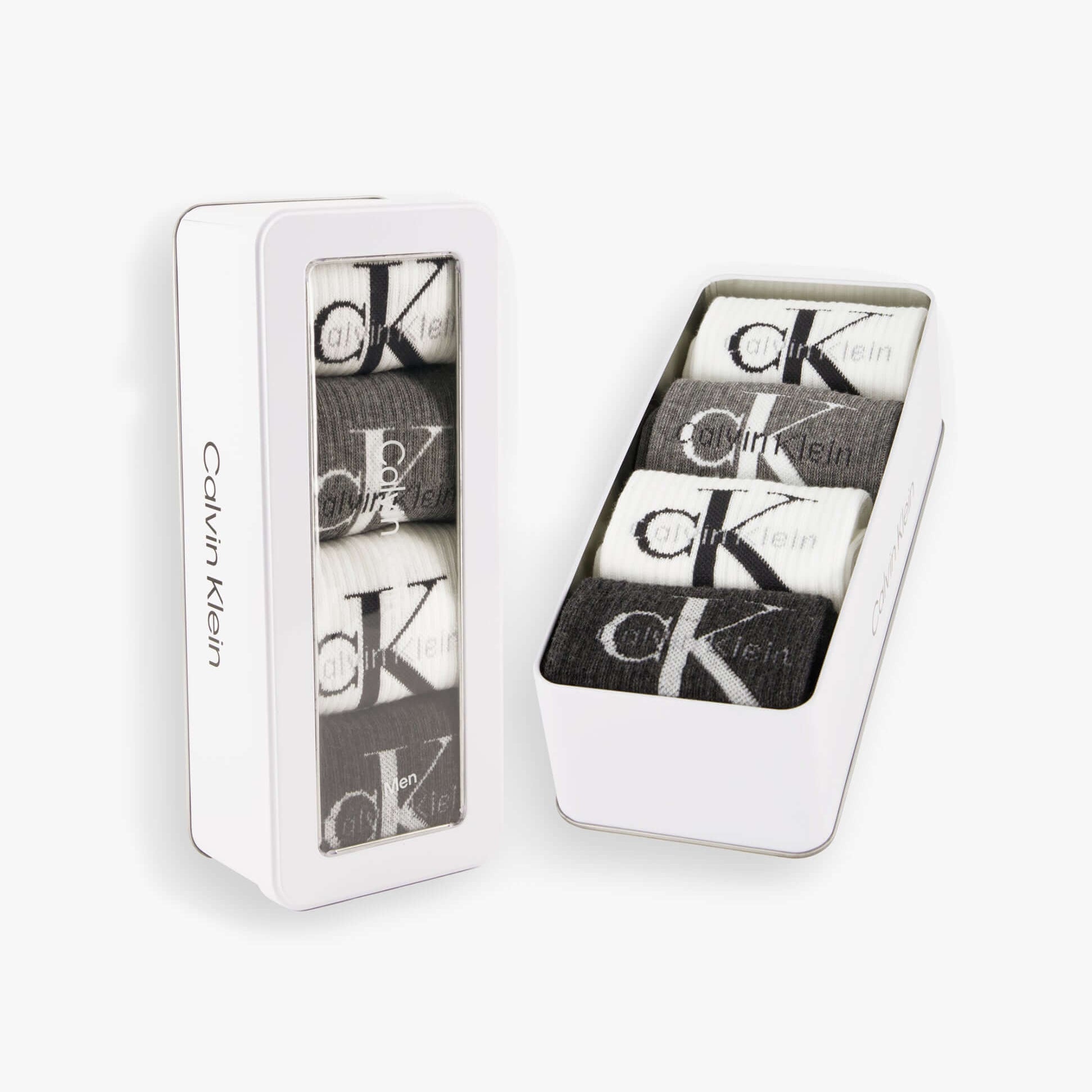 Calvin Klein 4 Pack Giftbox Monologue Mens Socks Grey Melange/White