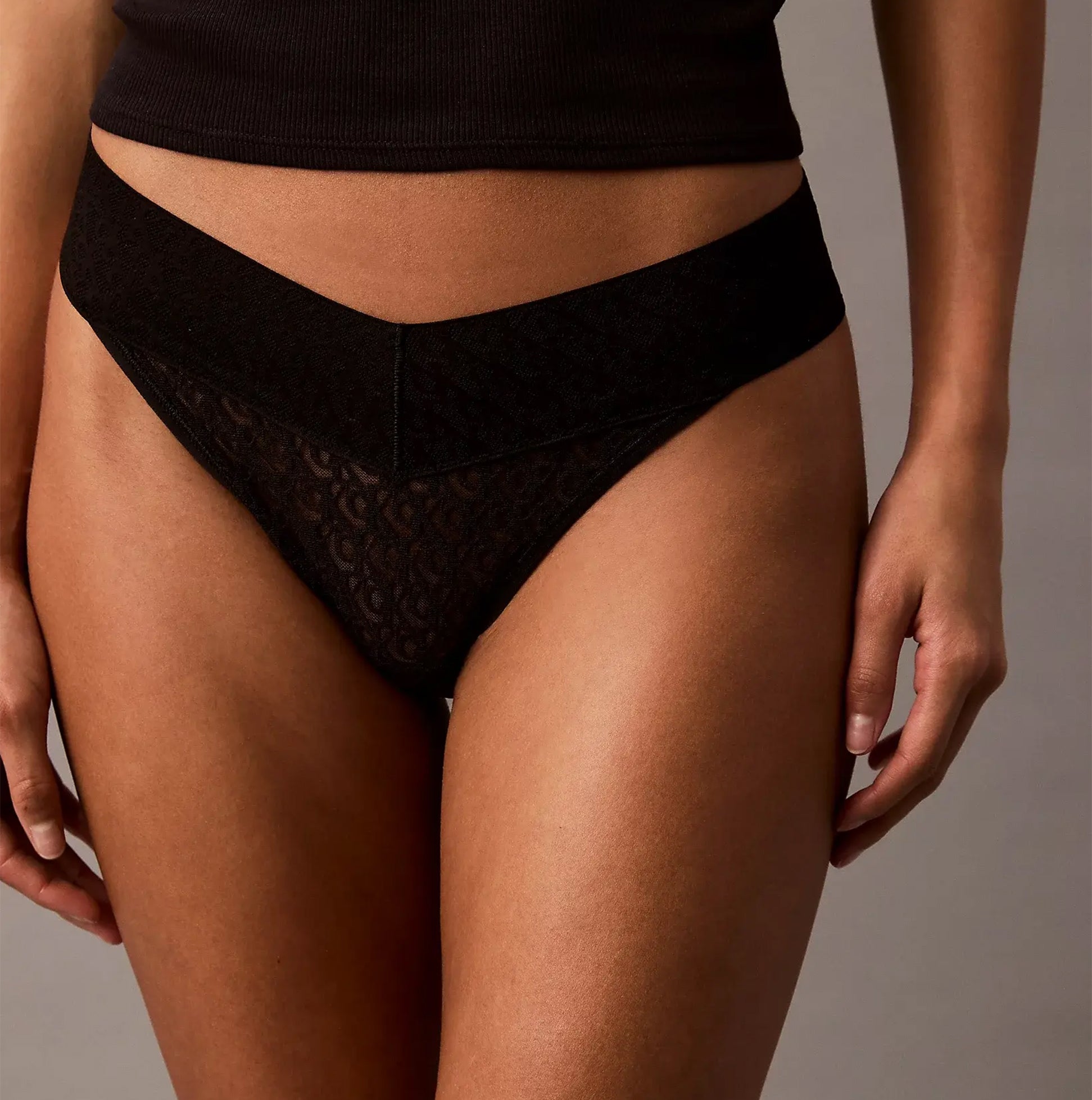 Calvin Klein THONG Womens Icon Logo Lace Molten Black