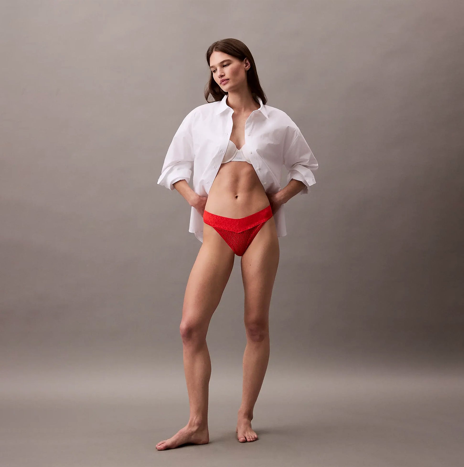 Calvin Klein THONG Womens Icon Logo Lace Molten Red