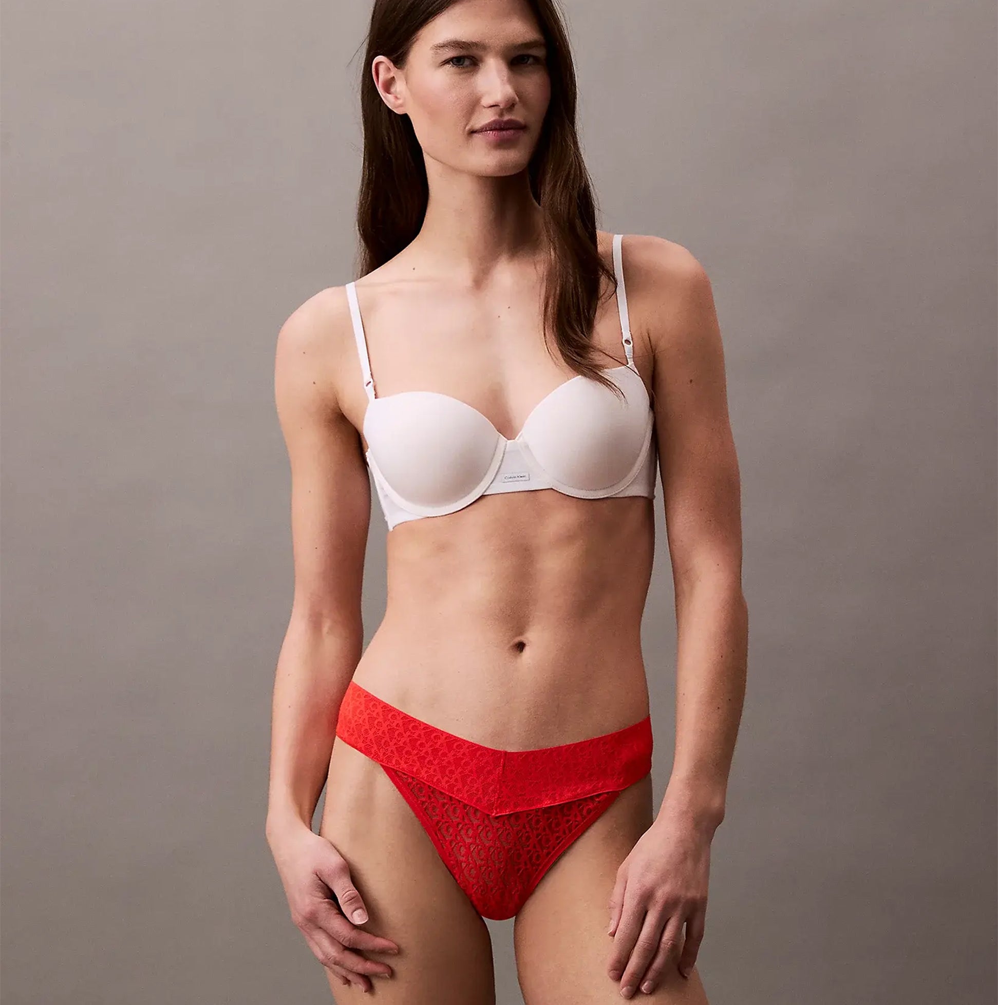 Calvin Klein THONG Womens Icon Logo Lace Molten Red